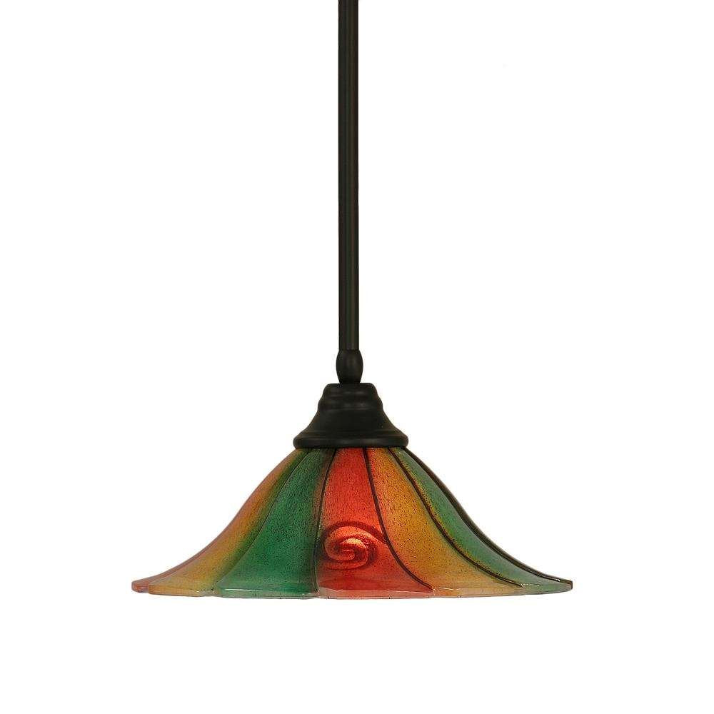 Toltec Lighting 26-Mb-764 Stem Pendant With Hang Straight Swivel With 14&quot; Mardi Gras Glass, Matte Black Finish