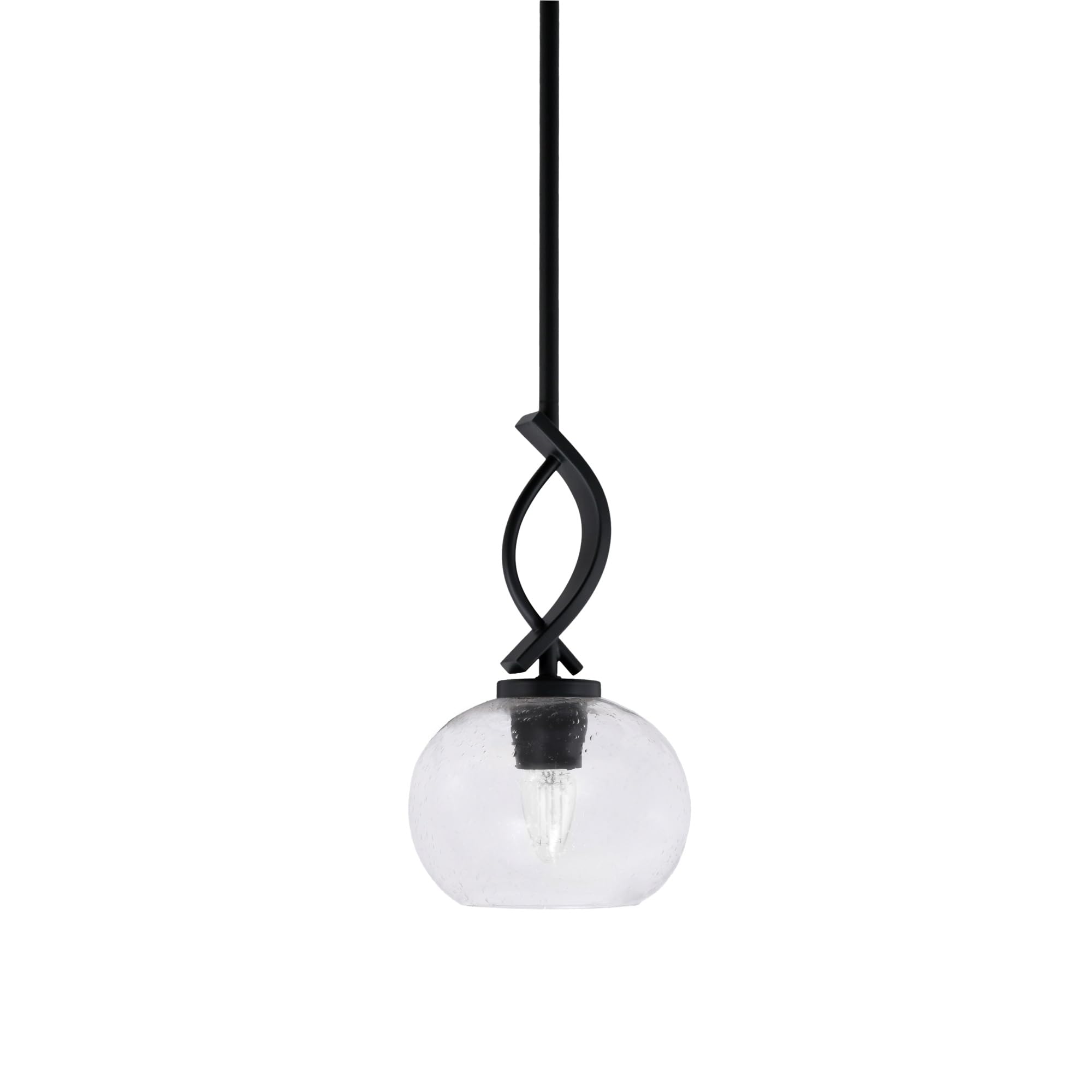 Cavella 1 Light Stem Mini Pendant Shown in Matte Black Finish with 7&quot; Clear Bubble Glass