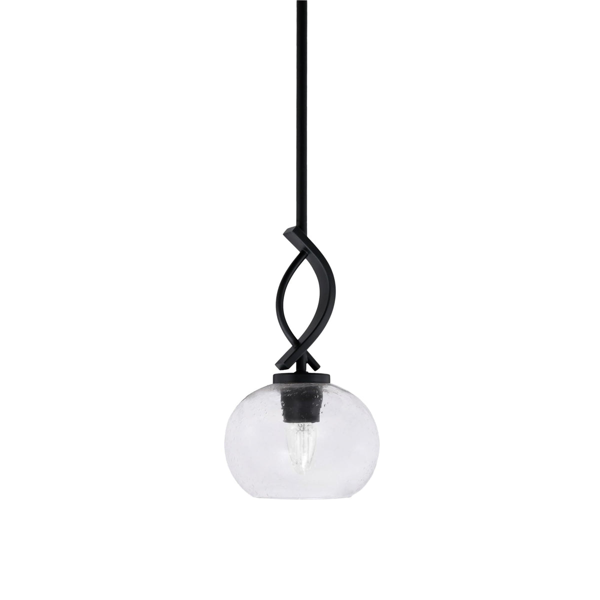 Cavella 1 Light Stem Mini Pendant Shown in Matte Black Finish with 7&quot; Clear Bubble Glass