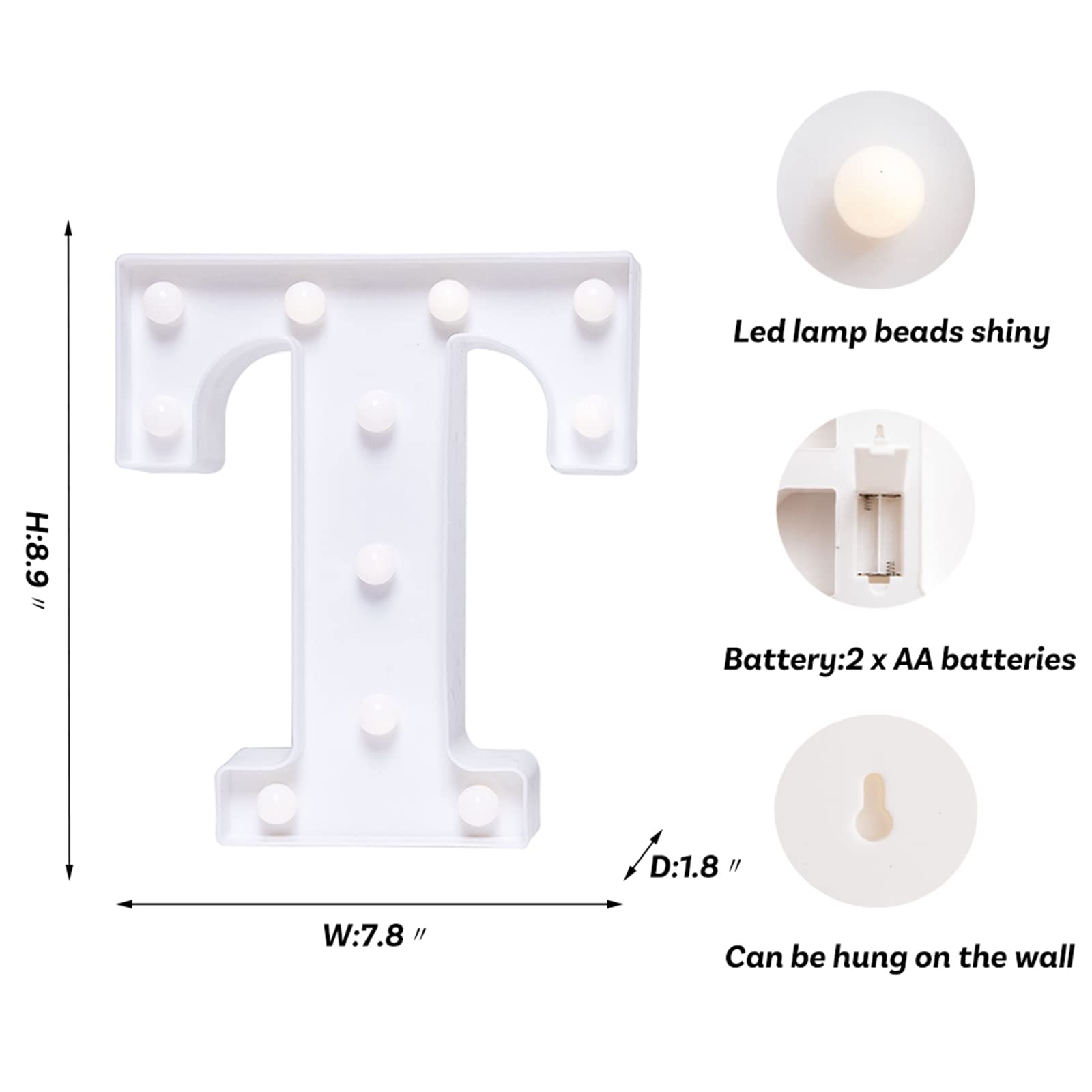 Foaky Led Letter Lights Sign Light Up Letters Sign For Night Light Wedding/Birthday Party Battery Powered Christmas Lamp Home Bar Decoration(T)