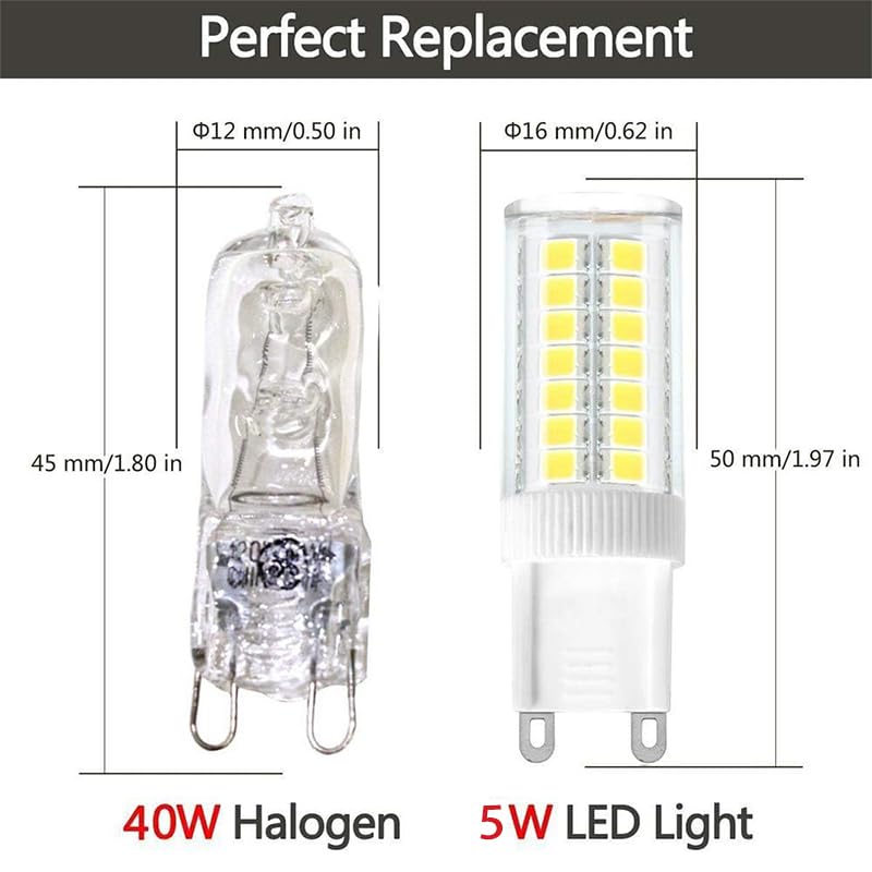 Jeryjo 5W G9 Led Light Bulb, Daylight 6000K, 40W Halogen Replacement, Pack