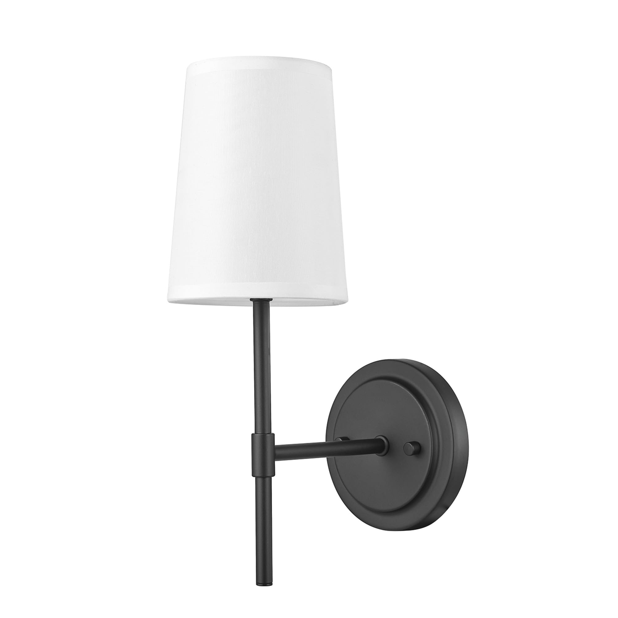 Globe Electric 51859 1-Light Wall Sconce, Matte Black, White Fabric Shade, Wall Lighting, Wall Lamp Dimmable, Wall Lights for Be