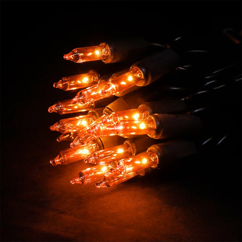 MULTI-SPARKING Halloween Lights - 35 Count Mini String Lights, 8.5ft Black Wire, Orange Glass Bulbs