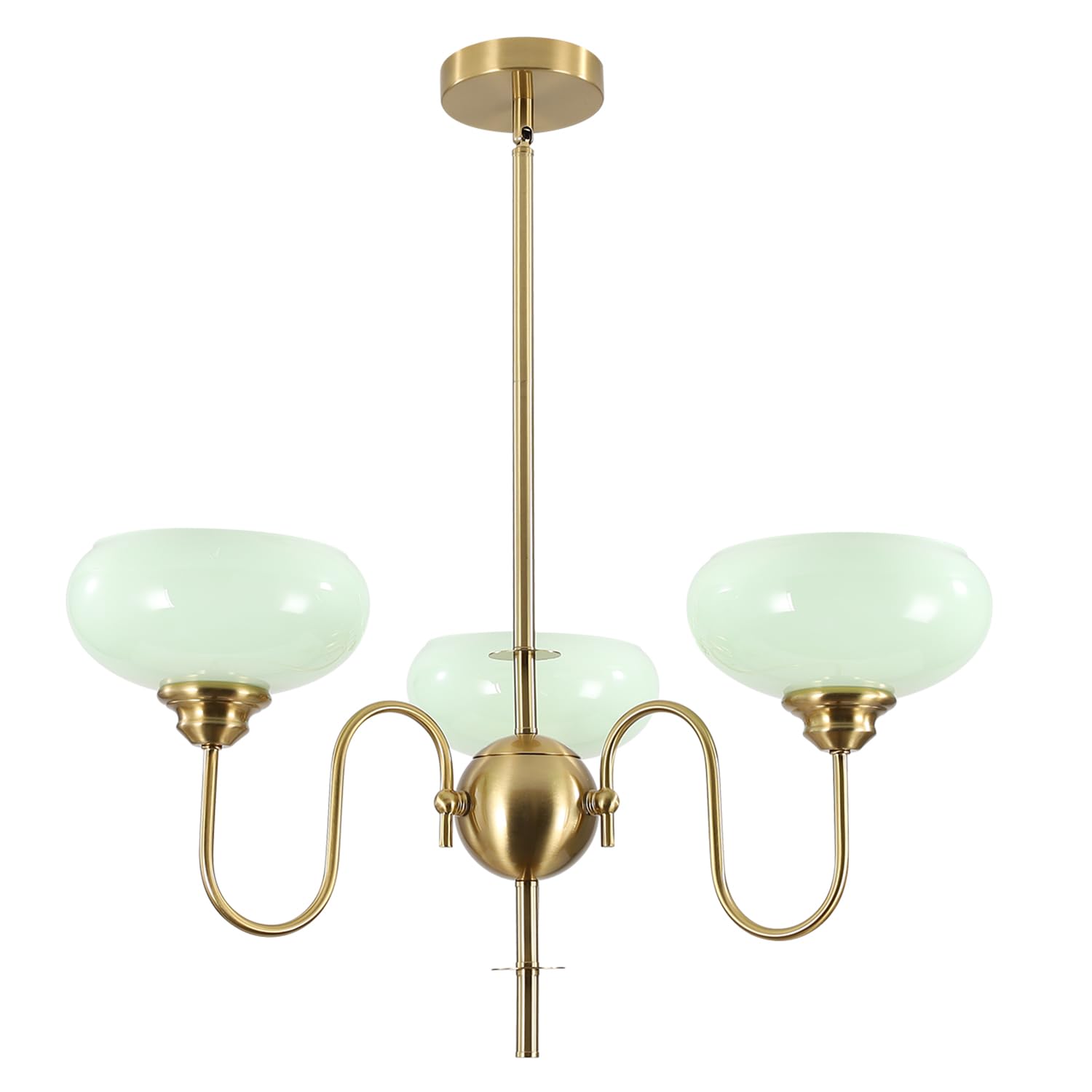 BOKT Green 3-Light Sputnik Chandelier Mid Century Modern Pendant Light Fixture with Glass Globe Lampshade Brass High Ceiling Cha