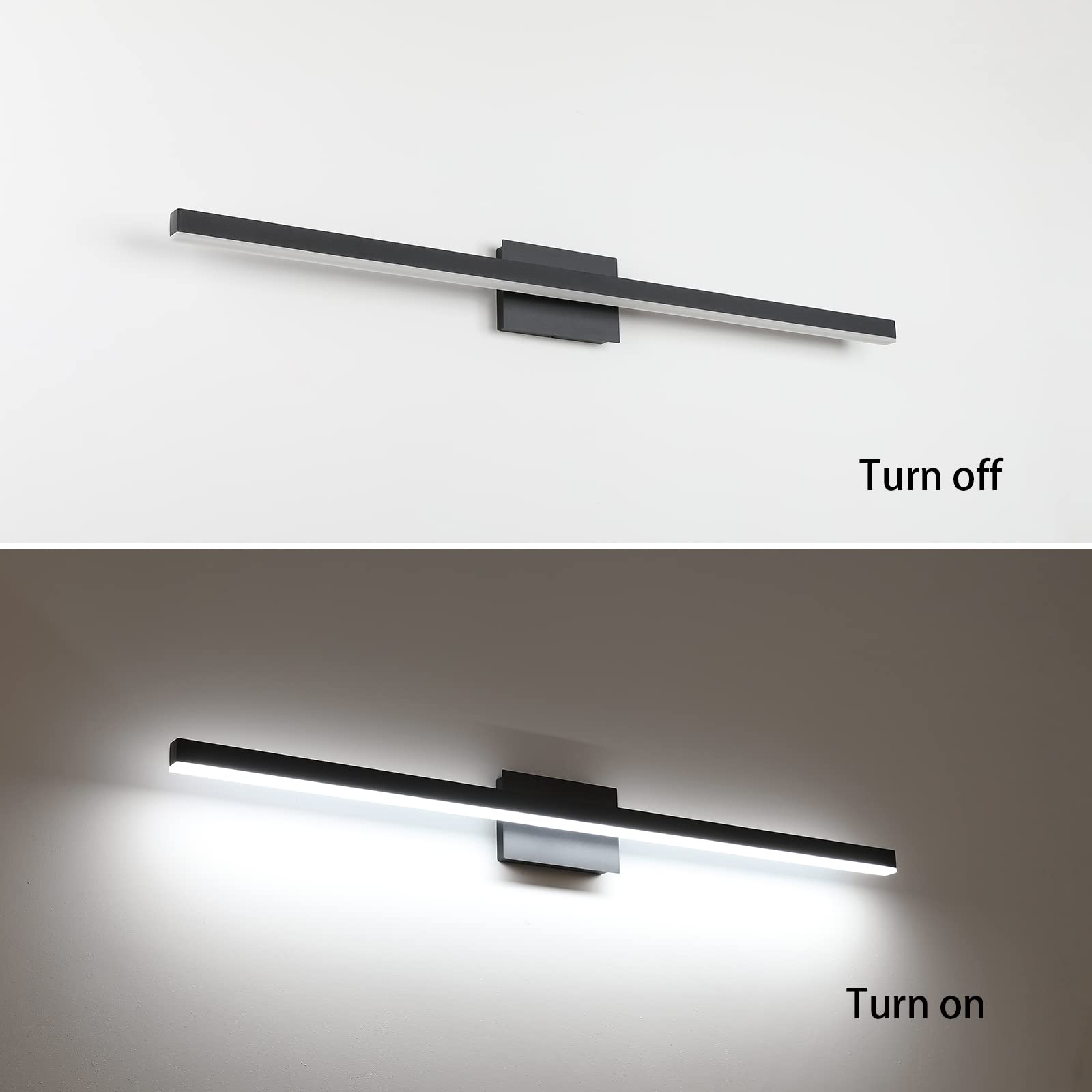 Joossnwell LED Vanity Light 30W 6000K Aluminum 47.2in Black Modern Bathroom Fixture Model 7560