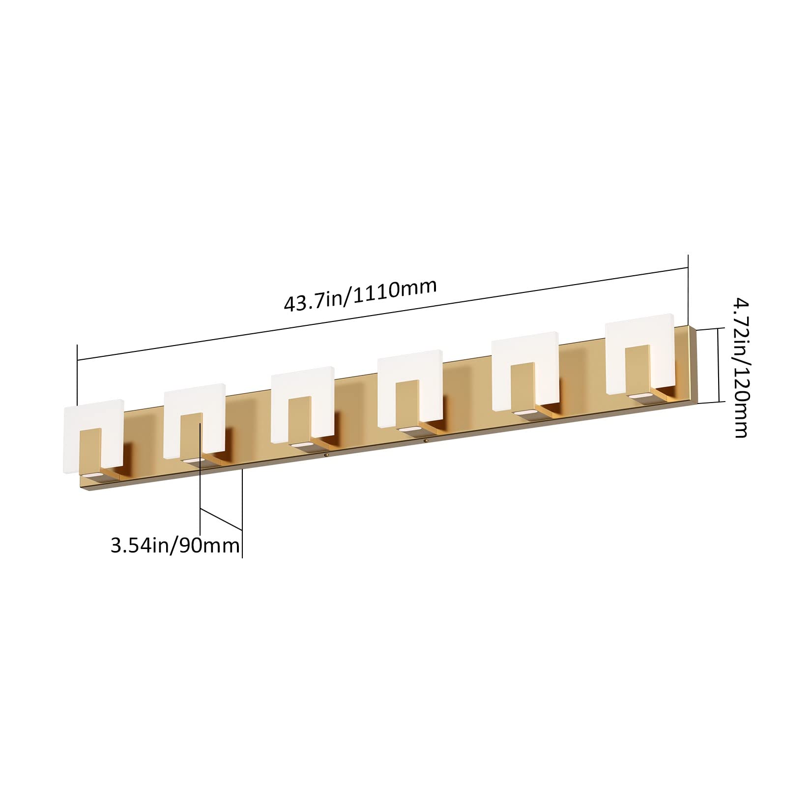 Aipsun Gold LED Vanity Light Fixtures, 6 Lights, Aluminum, Model GW-1105, Up and Down Bathroom Wall Lighting
