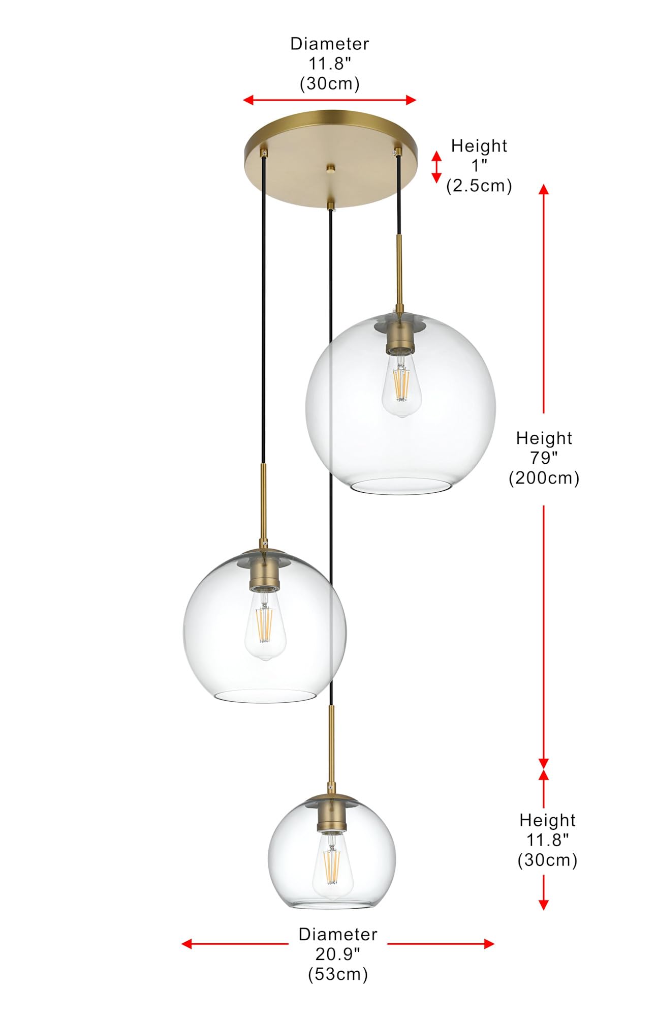 Living District Baxter 3-Light Metal Pendant in Chrome and Clear Finish