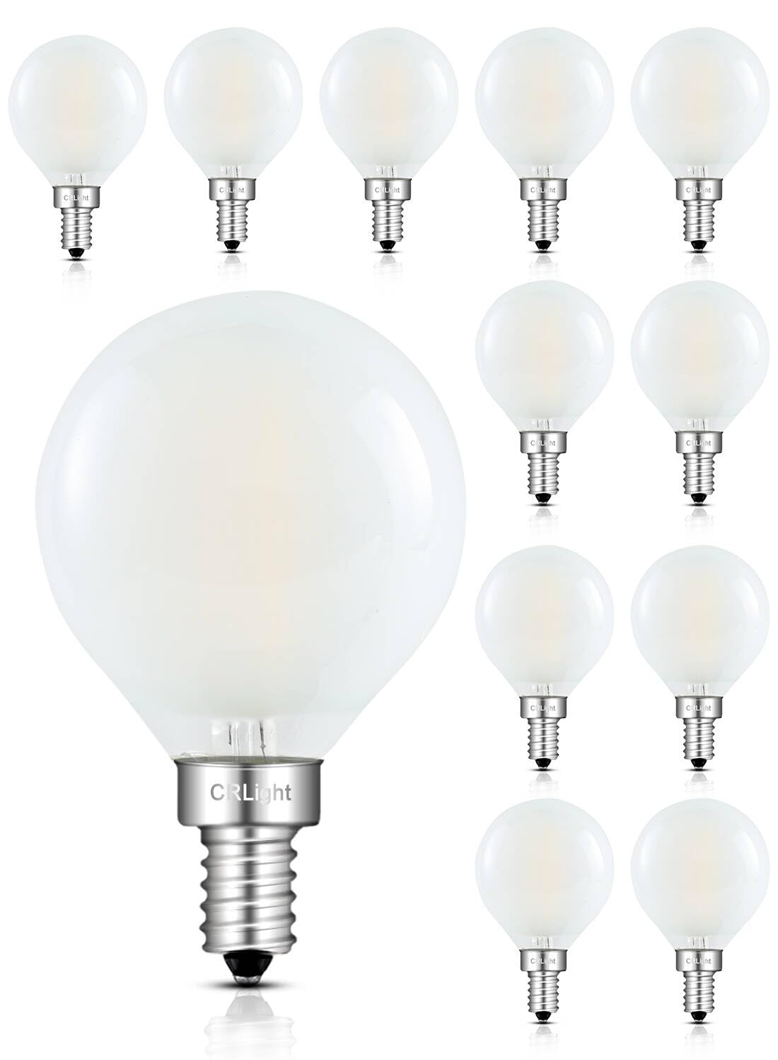 CRLight 2W Candelabra Light Bulbs (25W Eqv), 250LM 4000K Neutral White, E12 Frosted Glass LED Small Round Bulbs, G16.5/G50 Vinta