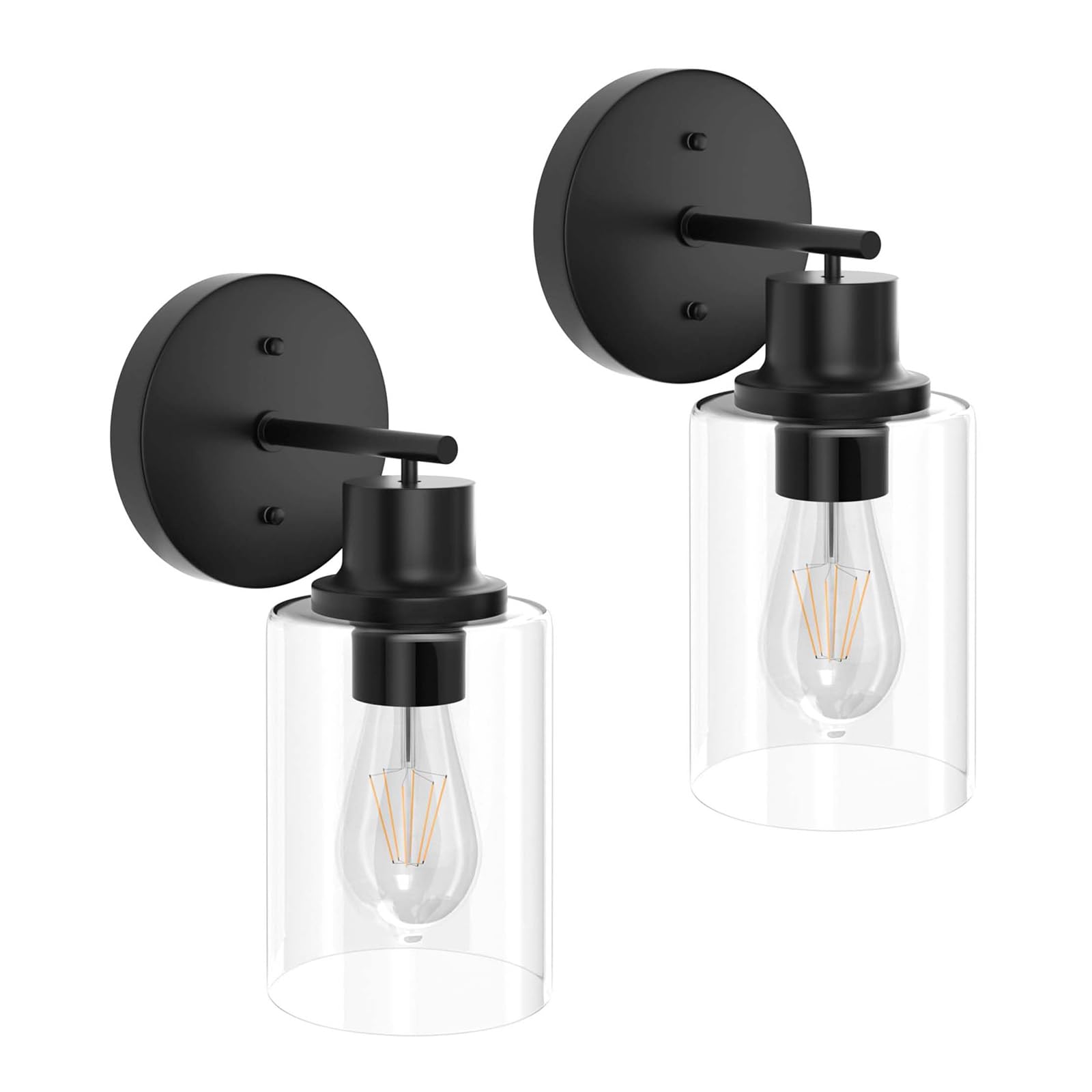 Gordnwe Set Of 2 Bathroom Wall Sconce, Matte Black Vanity Light, Modern Wall Light Fixture With Clear Glass Shade And E26 Bulb B