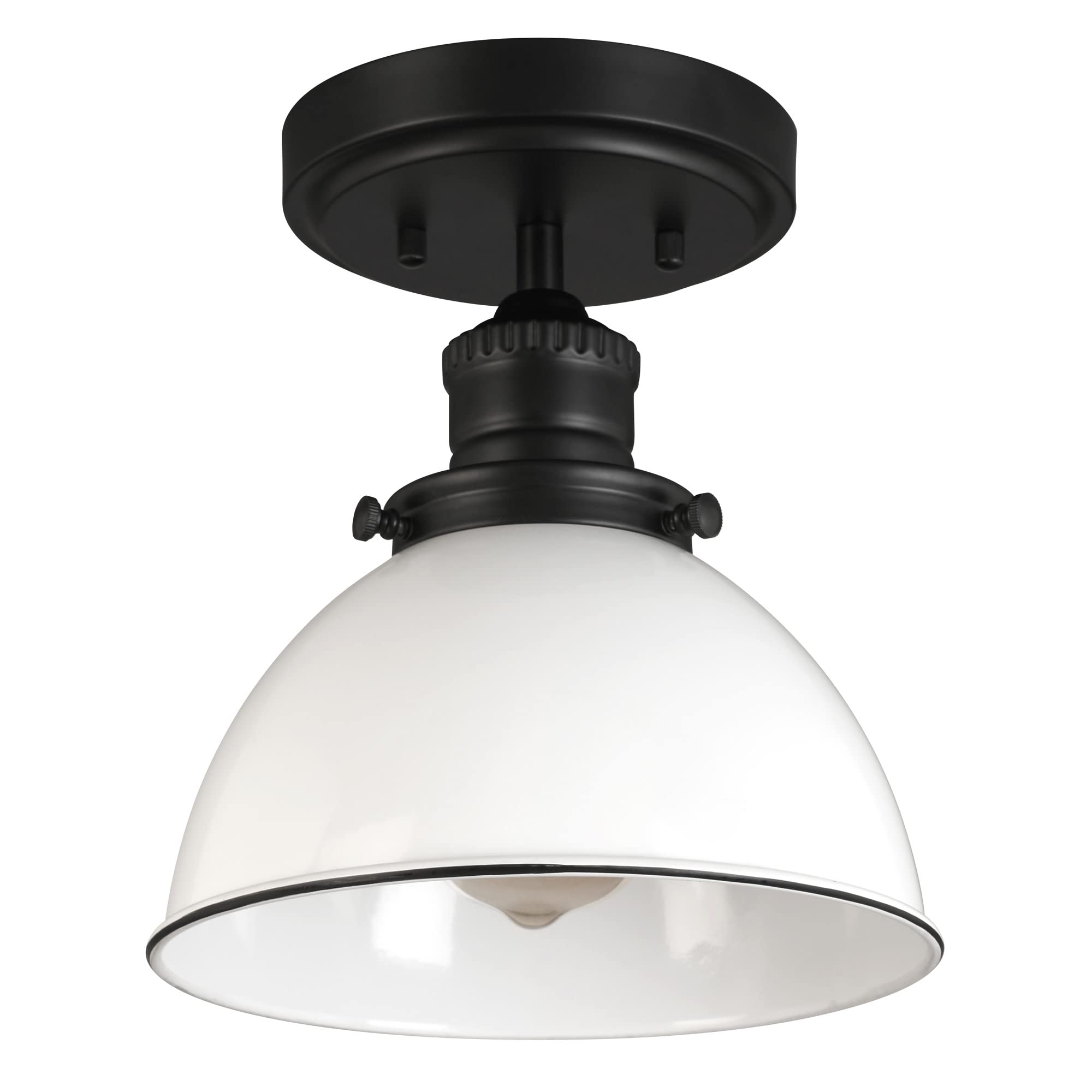 Design House Semi-Flush Mount Ceiling Light, Dimmable, Alloy Steel, Ceiling Light, Matte Black/White, Model 588319