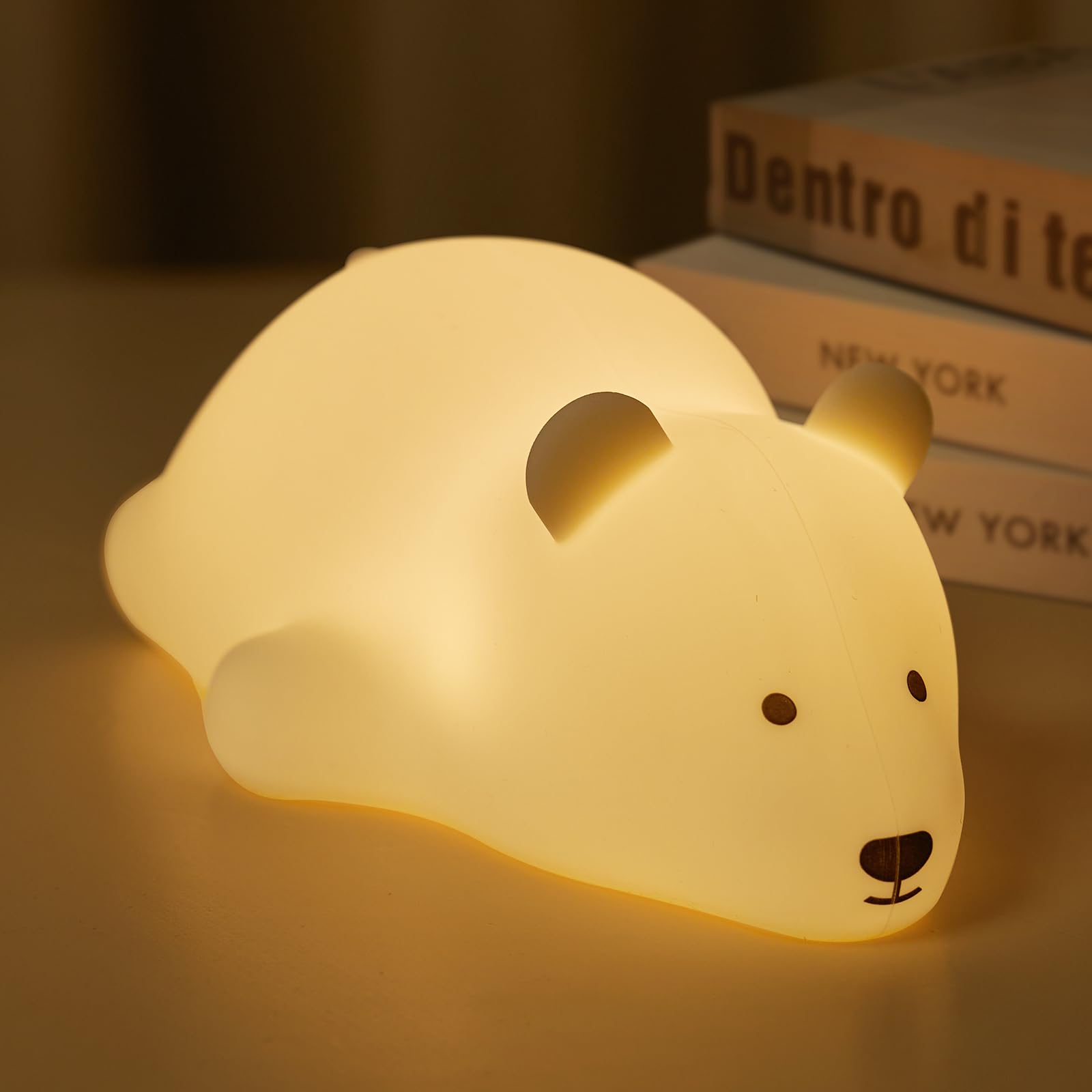 Minetom Kawaii Polar Bear Night Light for Kids, Cute Silicone Night Light with 2 Levels Brightness, 7 Colors Rechargeable Lamp for Bedroom, Girls and Boys, Toddler, Nursery, Baby Gifts, Tap Control