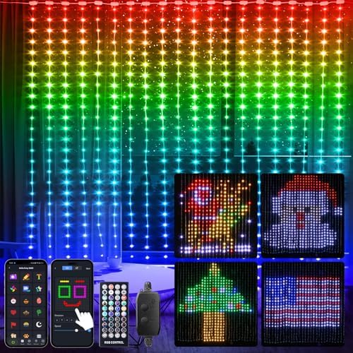 Brightown Smart Curtain String Lights App Controlled - 900 LED DIY Hanging Fairy Light Pattern and Text Programmable, Music Sync with Remote, Waterproof Smart Valentine's Party Lights Indoor Use