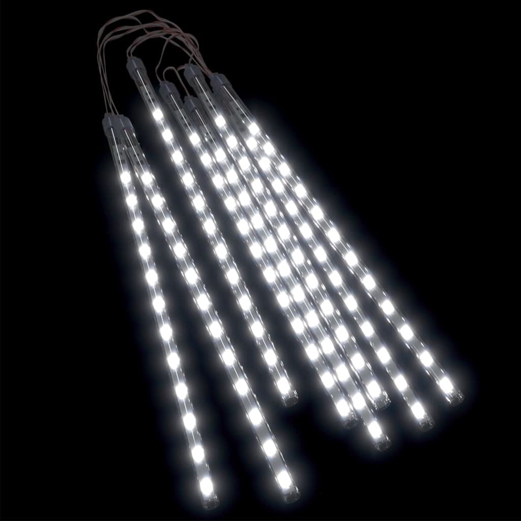 vidaXL Meteor Lights with Cold White Glow - 8 Pcs Water-Resistant Tubes of 1 Foot - 192 Low-Consumption SMD LEDs - Ideal for Ind