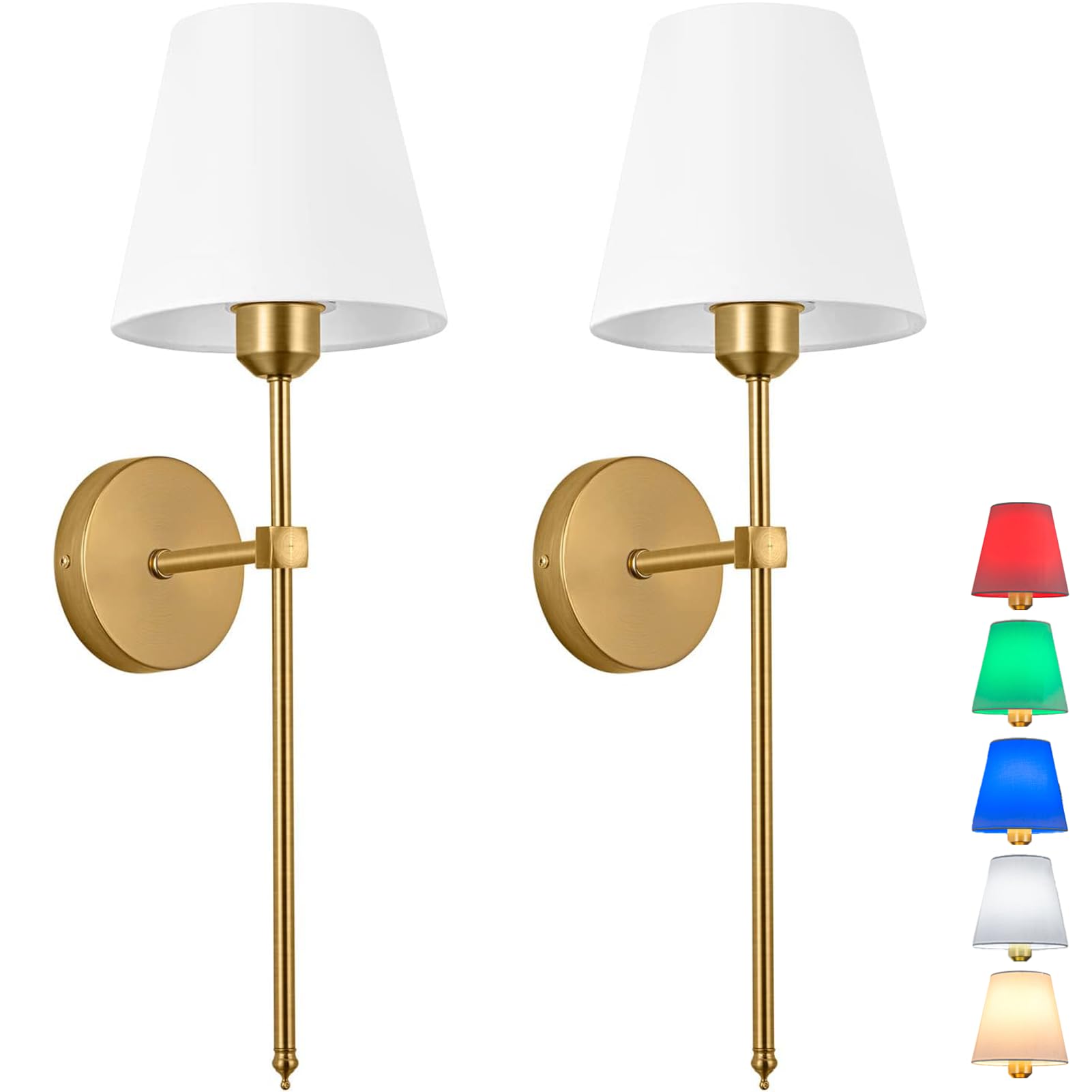 Jengush Gold Wall Sconces - Dimmable, Remote Control, Battery Operated, Set Of 2 For Living Room