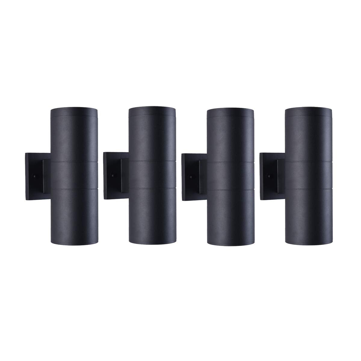 mirrea Modern Outdoor Porch Light, 2 Lights, Matte Black Aluminum, Waterproof Wall Sconce, Model B12A108, 4 Pack