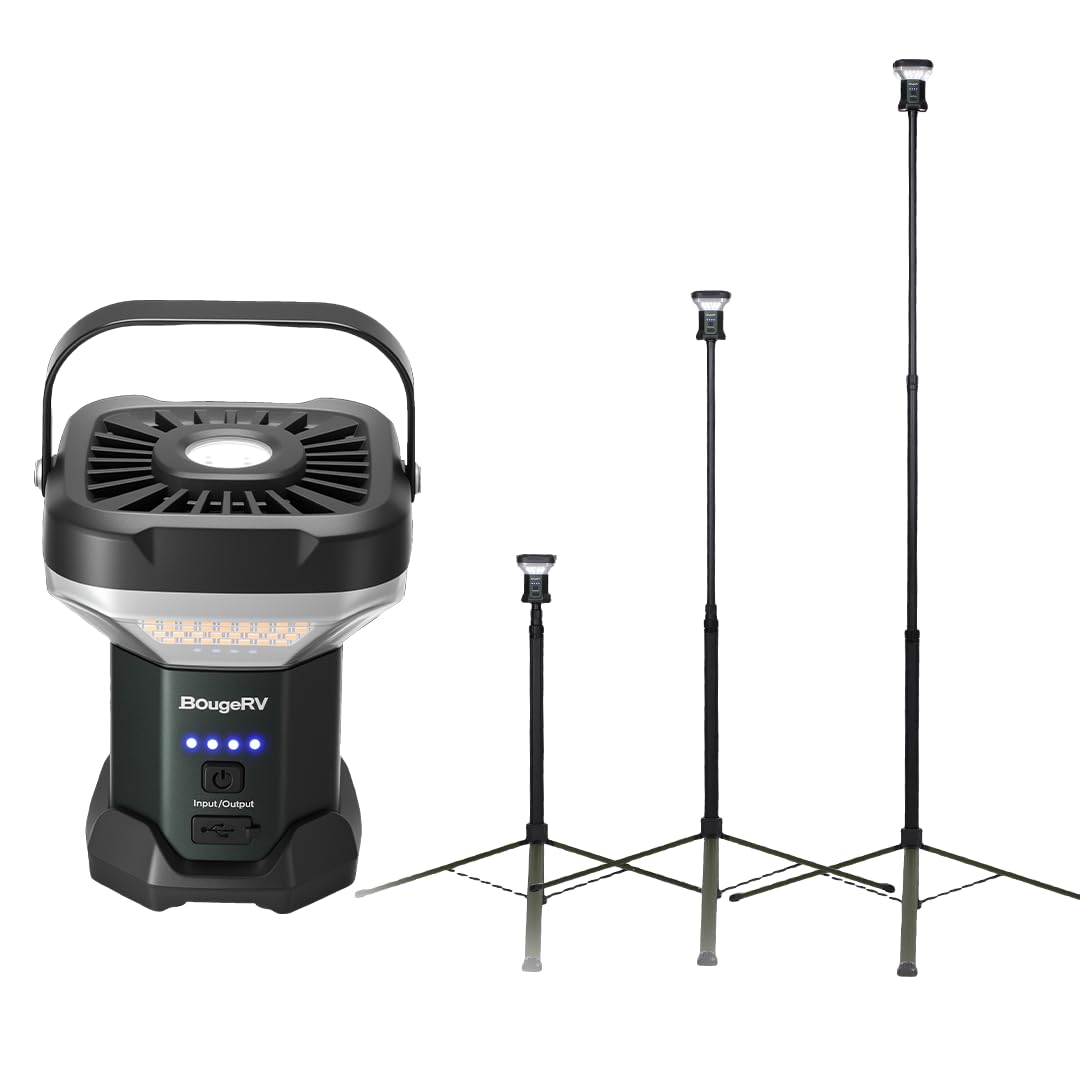 BougeRV Telescoping Camping Light, 3200 Lumen Outdoor Lantern, 8000mAh LED Lantern, 7.55 ft Tall, 90-Hour Runtime, Rechargeable 