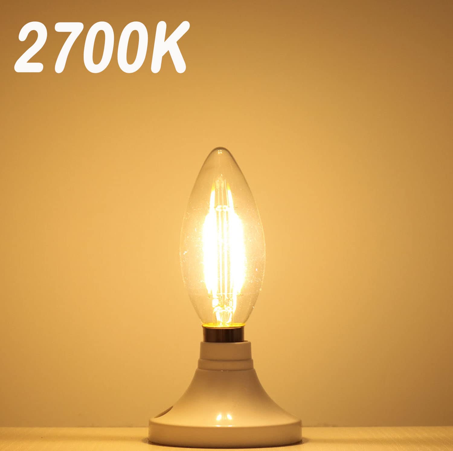 Lamsky E14 LED Filament Bulb, 2W Warm White, 2-Pack, Glass C35 Shape, 20W Incandescent Equivalent
