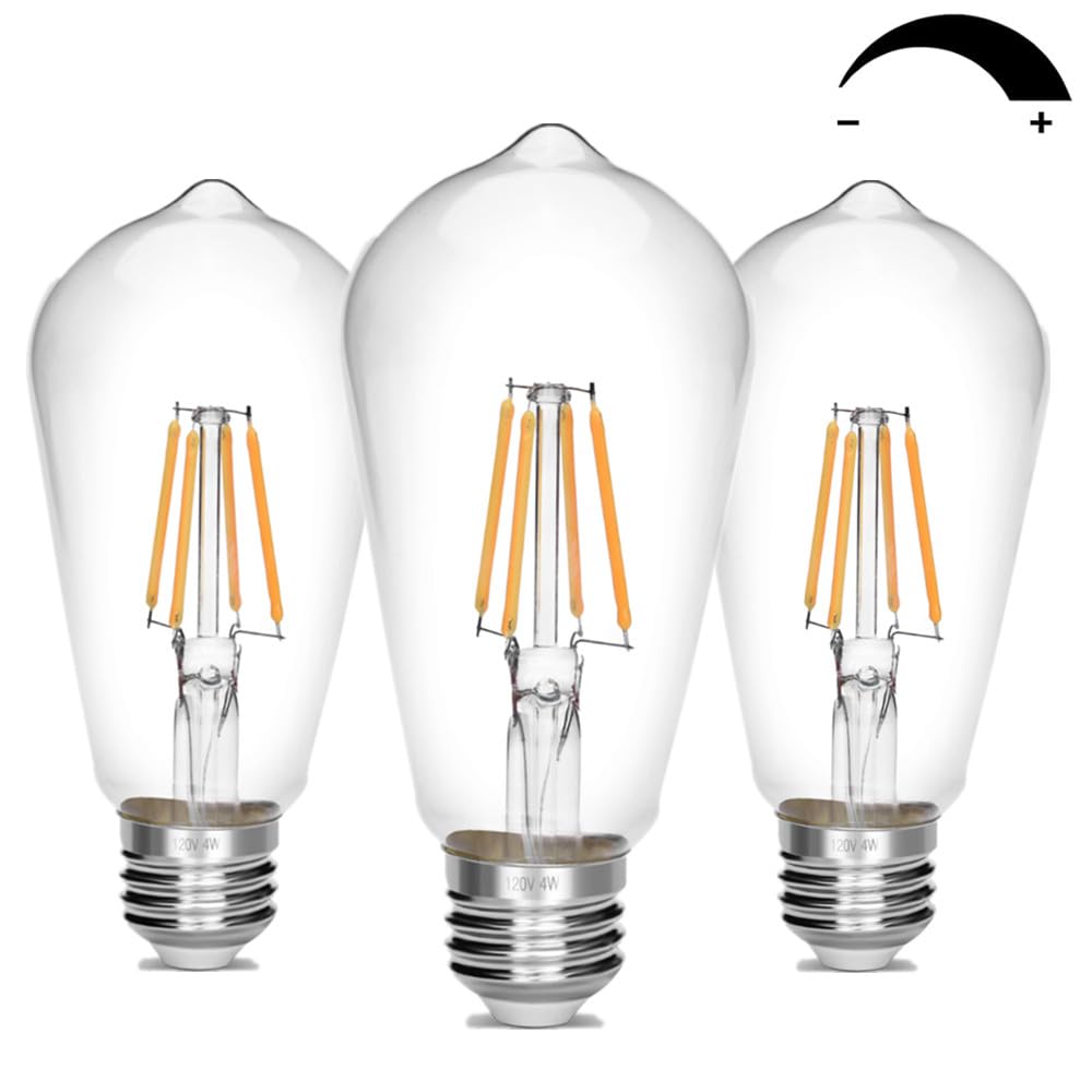 NOTOC Dimmable Vintage Edison Bulb 4W Equivalent 40W Incandescent ST18 Antique LED Filament Bulbs 2700K Warm White 450 Lumens E26 Led Bulb Pack of 3
