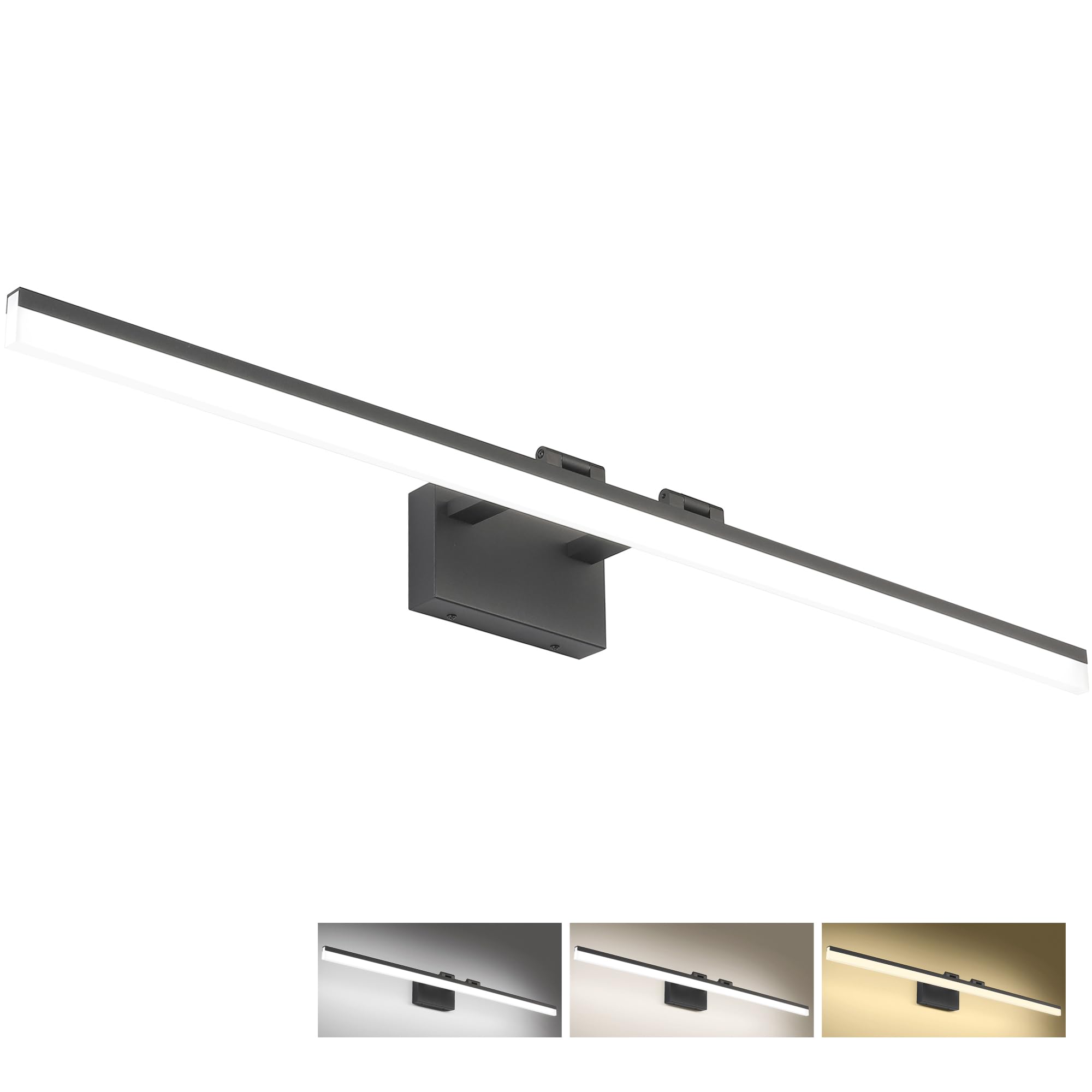 SOLFART 47in Dimmable LED Vanity Light, 3 Color Temperatures, Matt Black, Aluminum & Acrylic