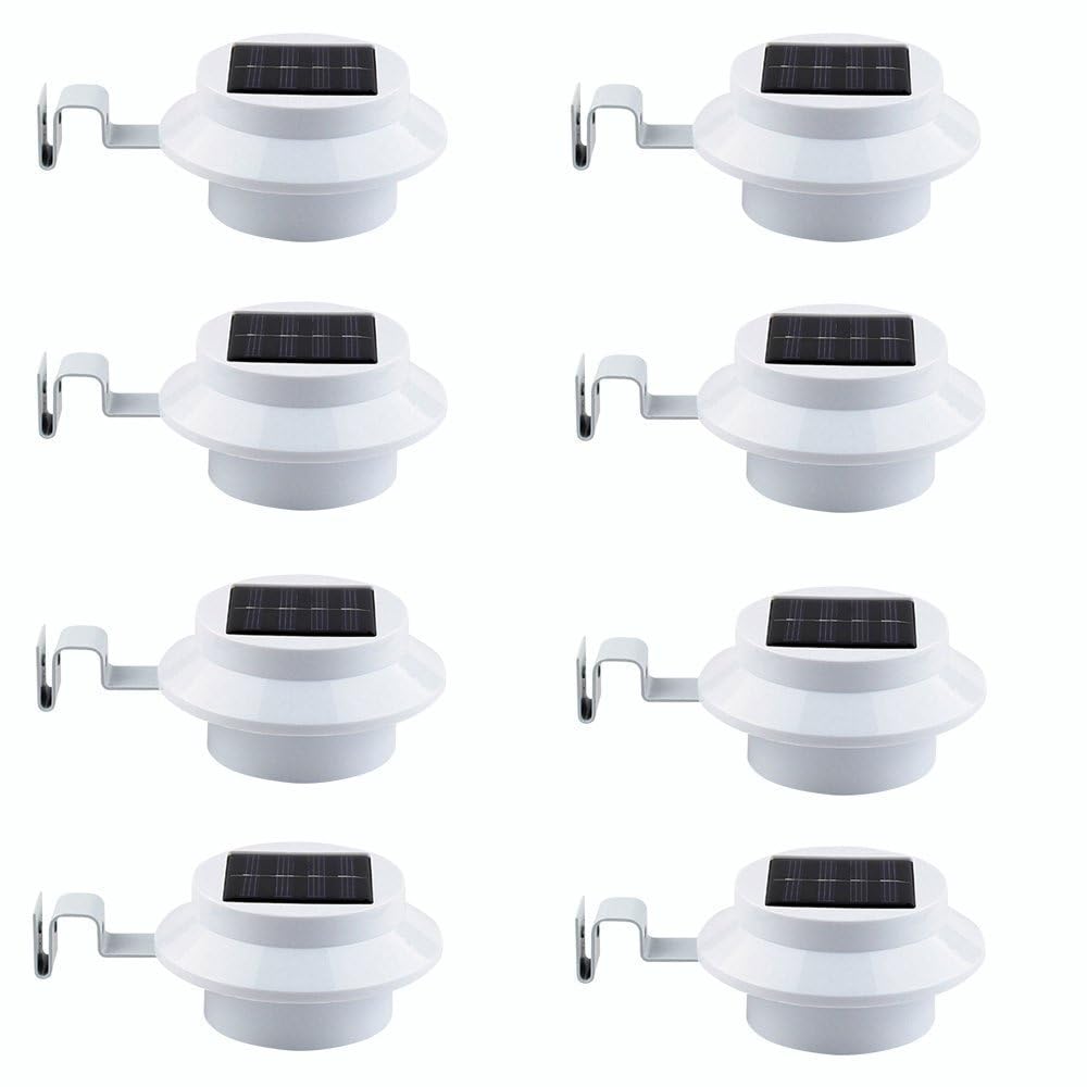 8 Pack White Solar Powered Gutter Lights Outdoor Decorative Waterproof Led Fence Lamp for Lighting Railing, Outside Wall, Deck, 