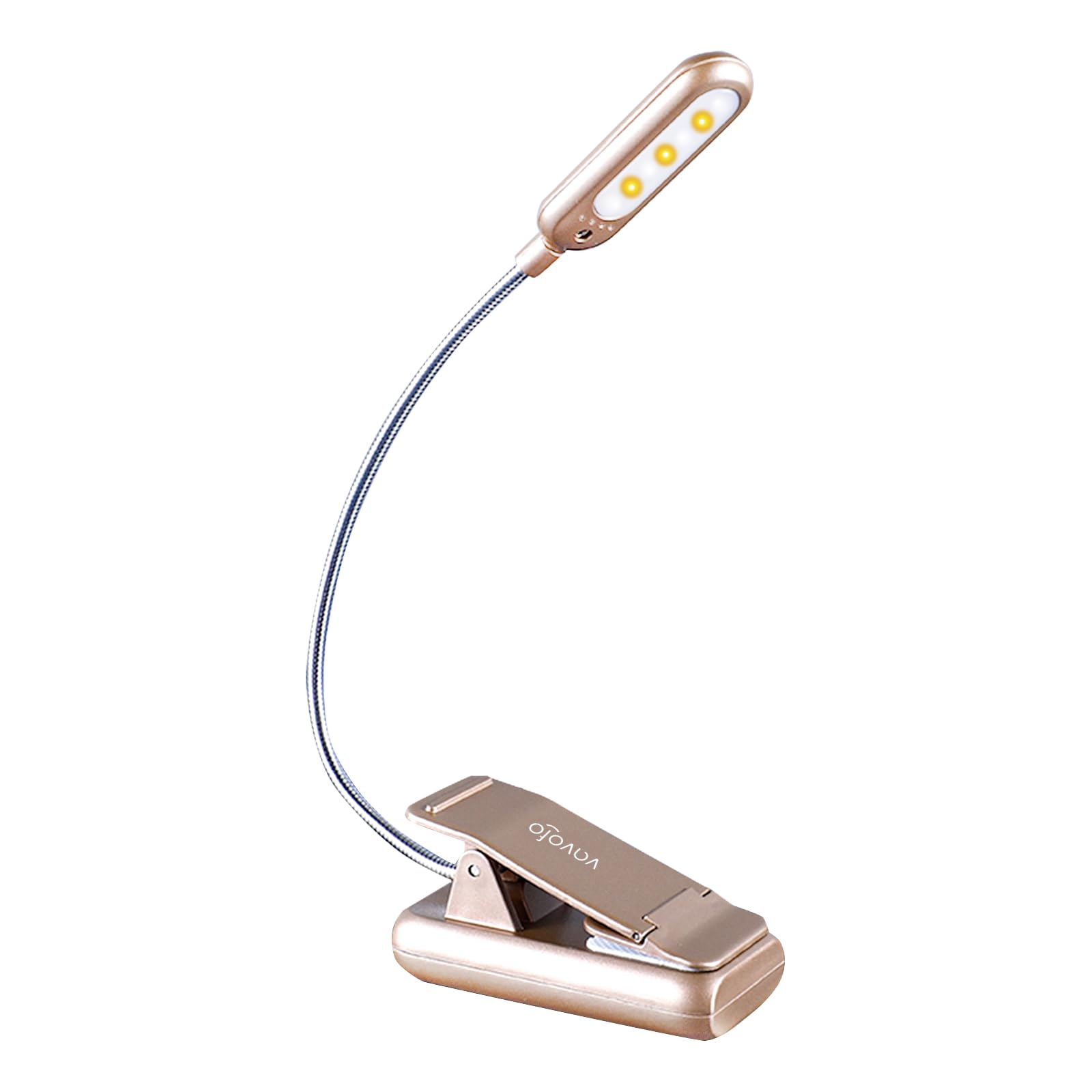VAVOFO Rechargeable Book Light, 7 LED, 9-Level Warm Cool White, Eye Care, Champagne Gold, Model KM-6720