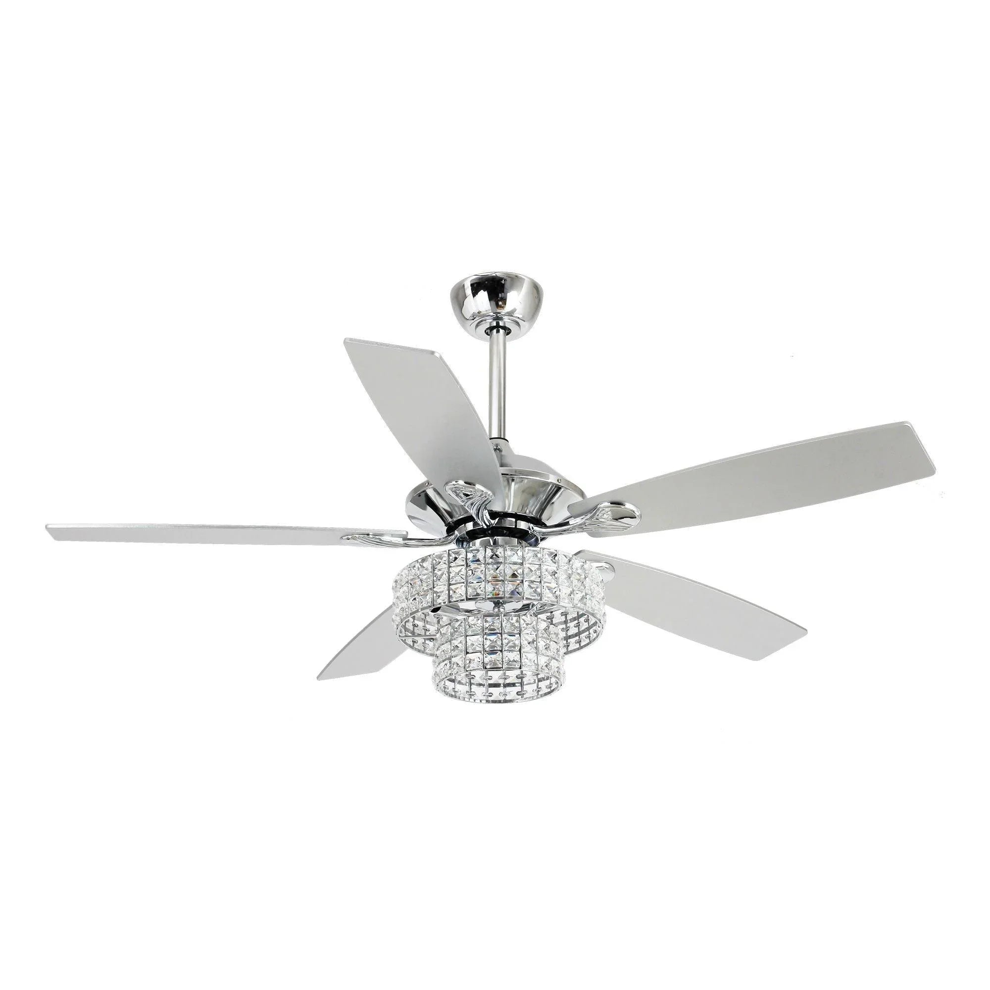 52" Nowthen Modern Crystal Chandelier Ceiling Fan with Led Light and Remote Control 5 Blades Chrome