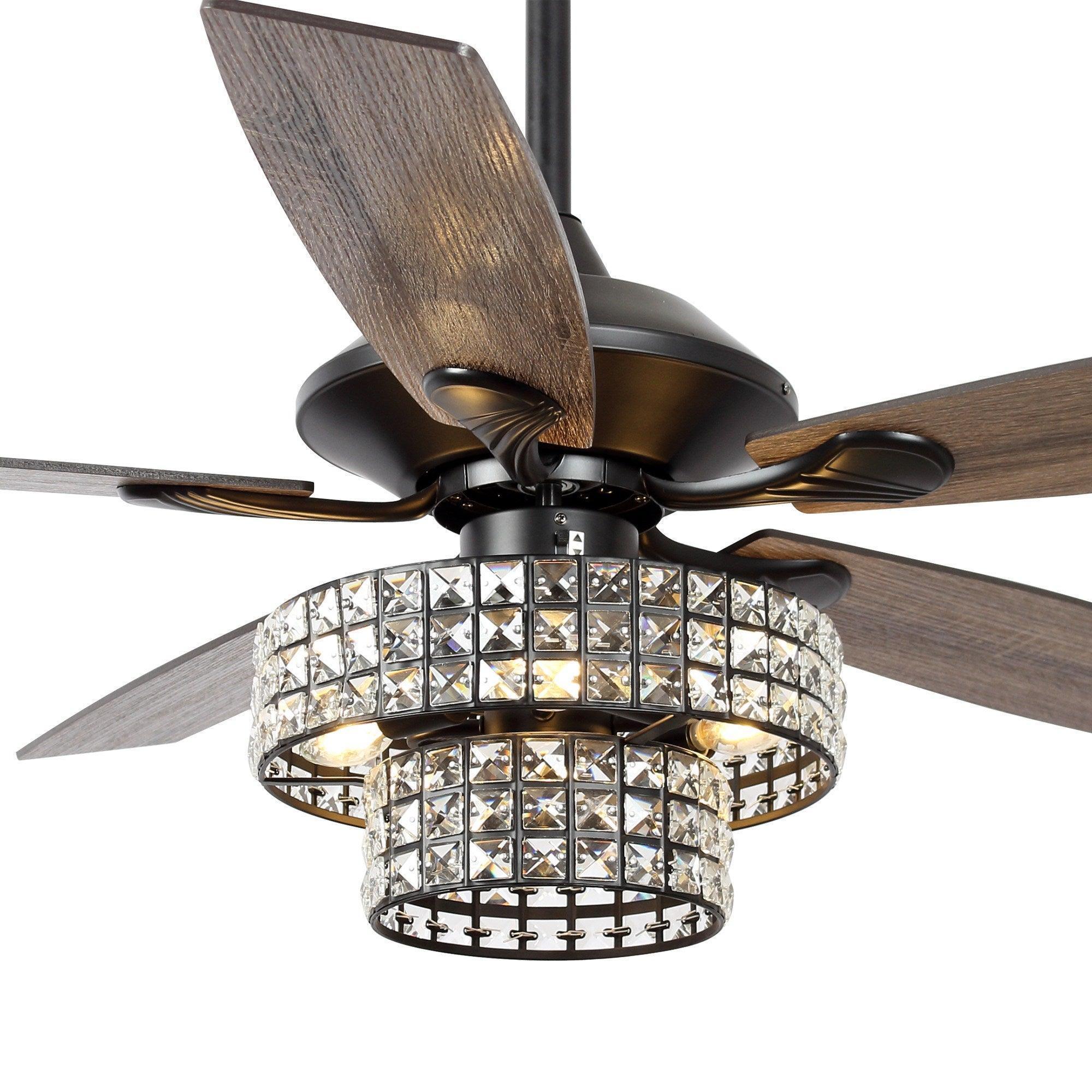 52" Nowthen Modern Crystal Chandelier Ceiling Fan with Led Light and Remote Control 5 Blades Chrome