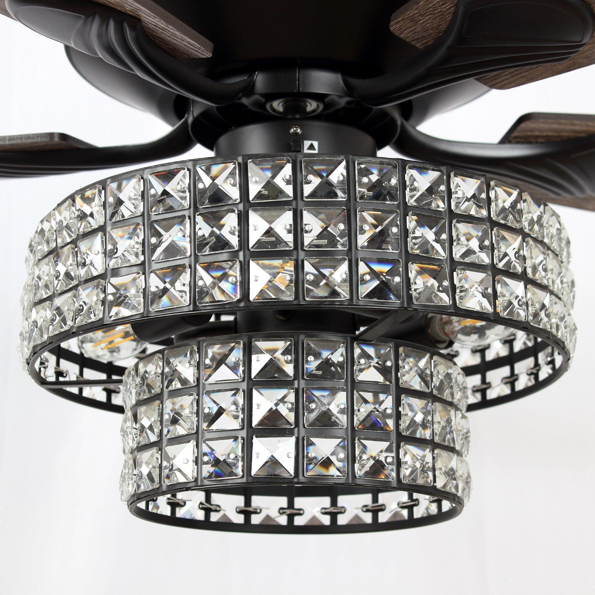 52" Nowthen Modern Crystal Chandelier Ceiling Fan with Led Light and Remote Control 5 Blades Chrome