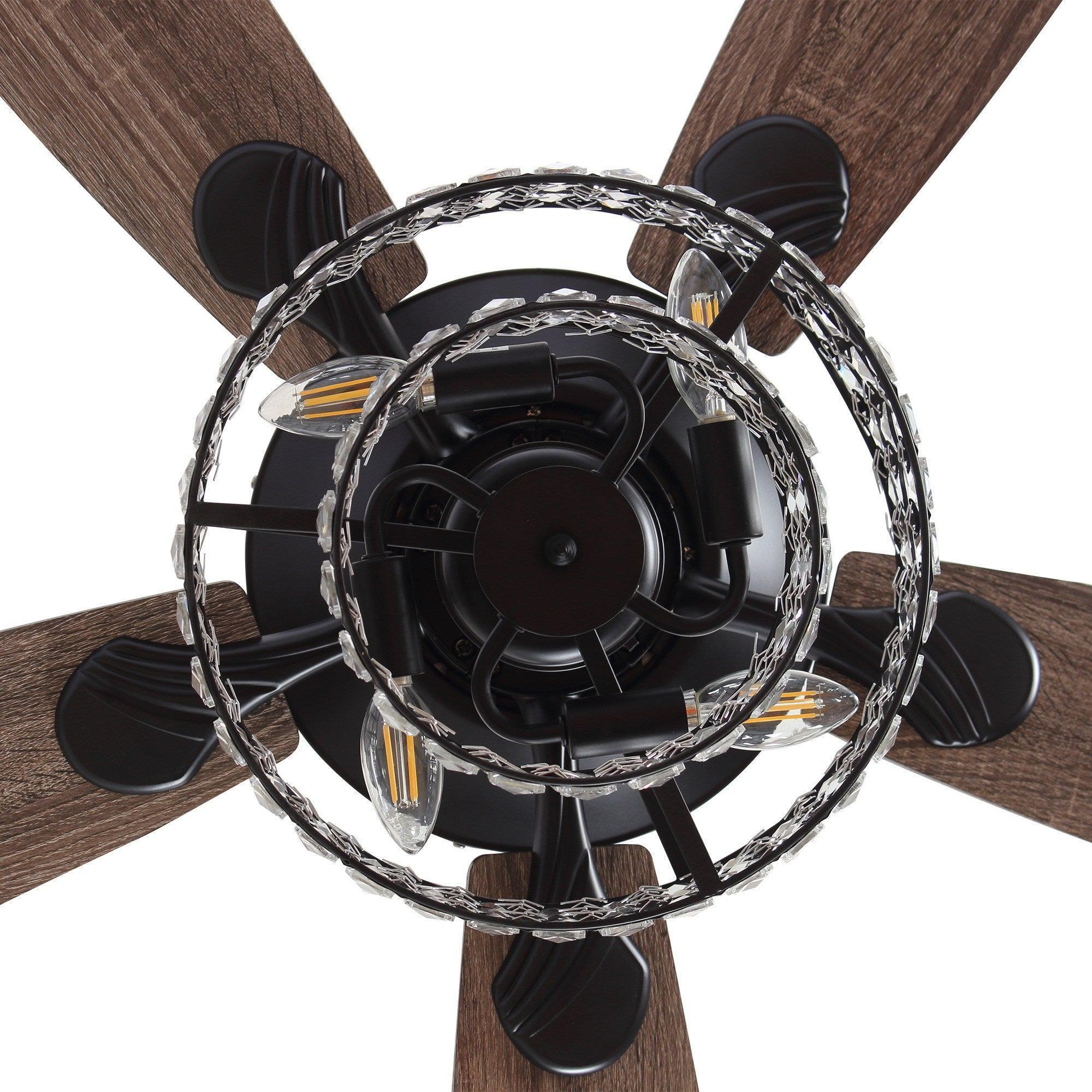 52" Nowthen Modern Crystal Chandelier Ceiling Fan with Led Light and Remote Control 5 Blades Chrome