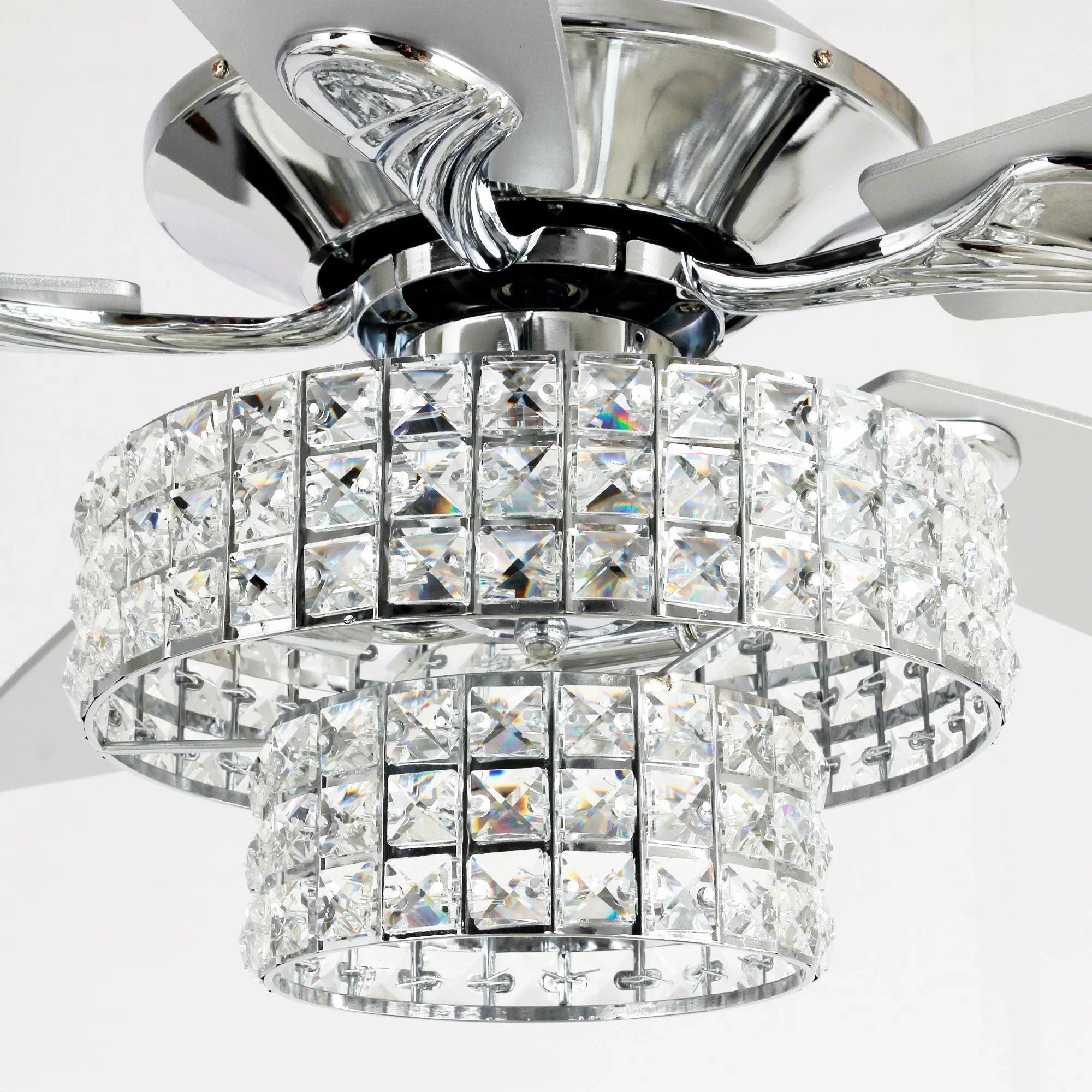 52" Nowthen Modern Crystal Chandelier Ceiling Fan with Led Light and Remote Control 5 Blades Chrome