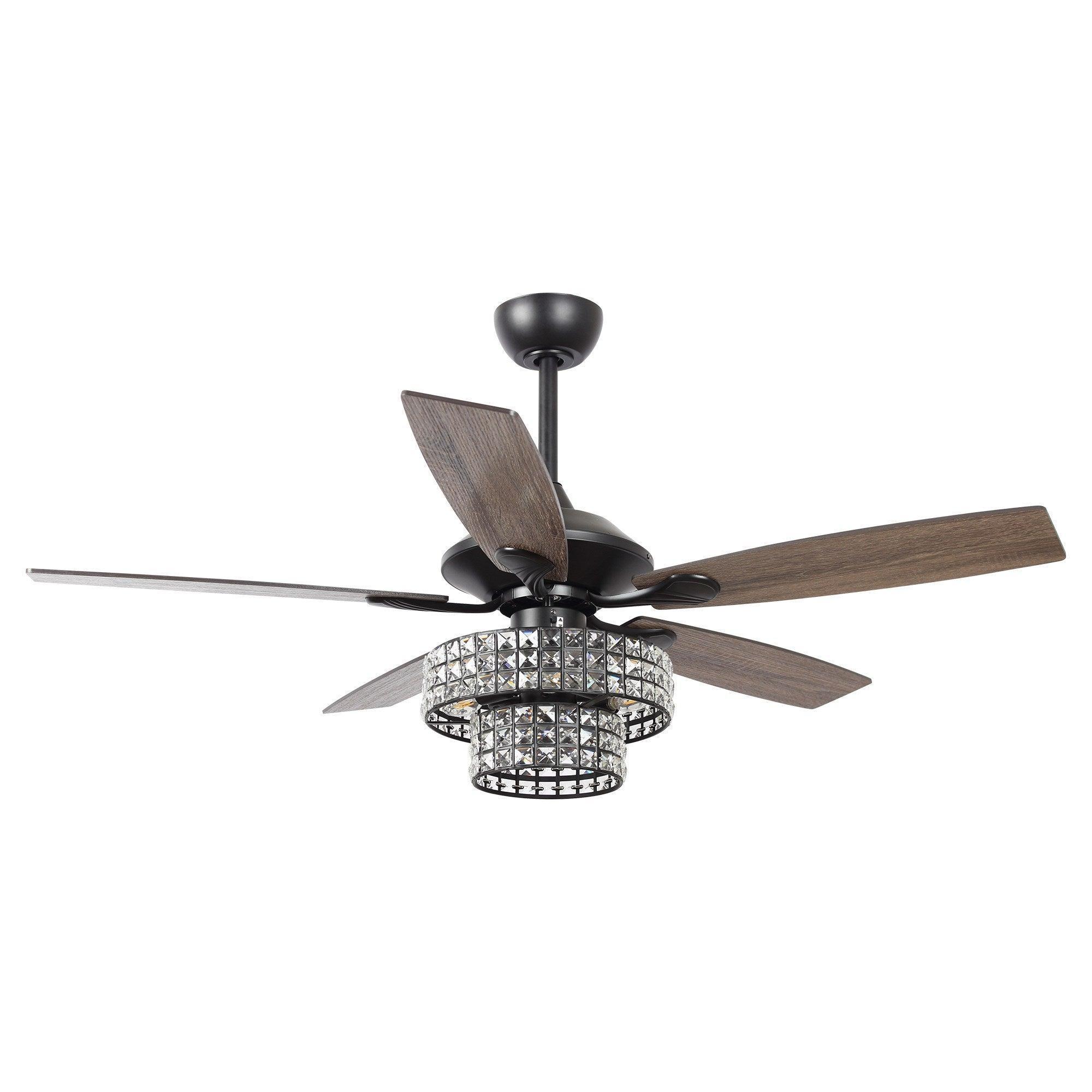 52" Nowthen Modern Crystal Chandelier Ceiling Fan with Led Light and Remote Control 5 Blades Chrome