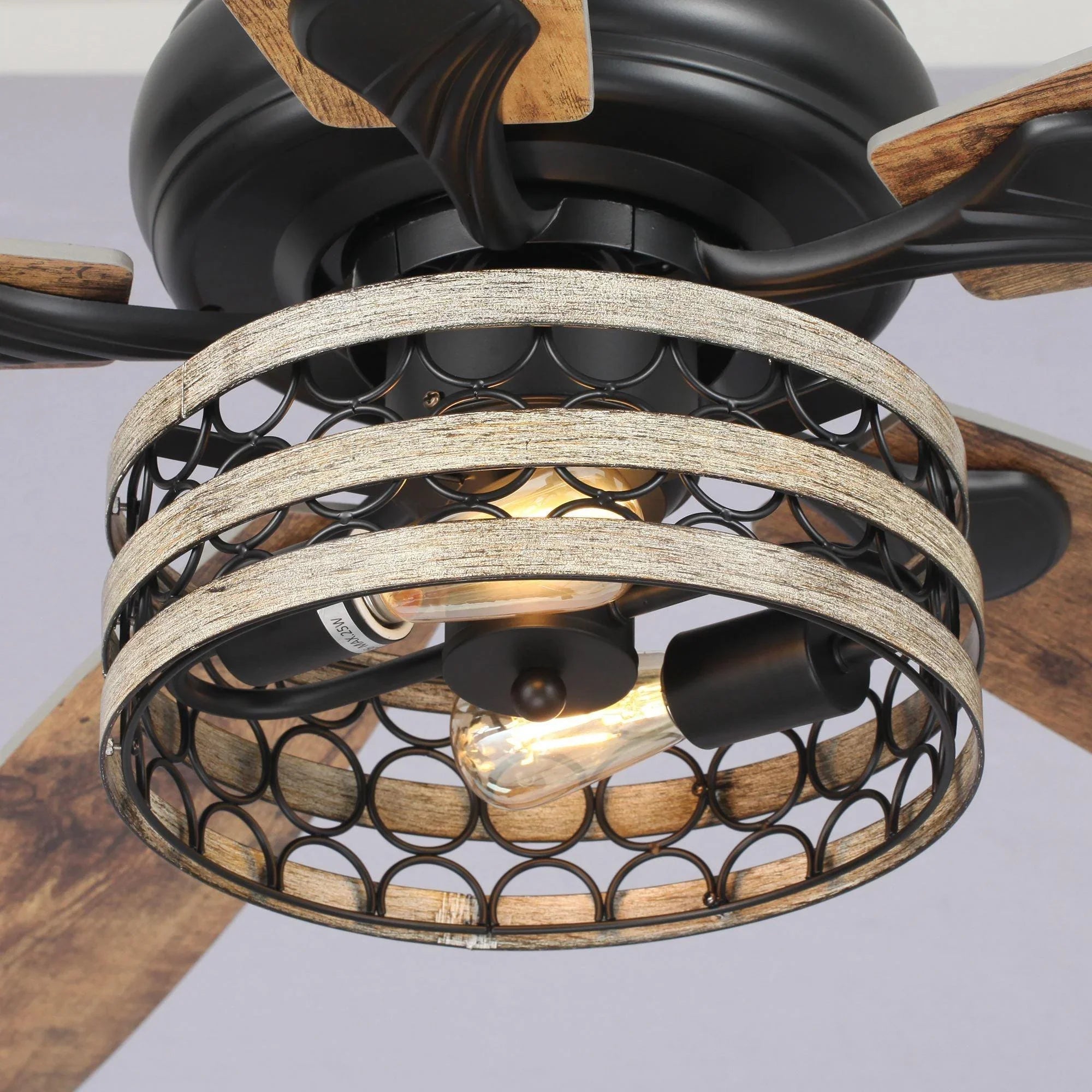 52" Matte Black Led Indoor Cage Ceiling Fan 5 Blade