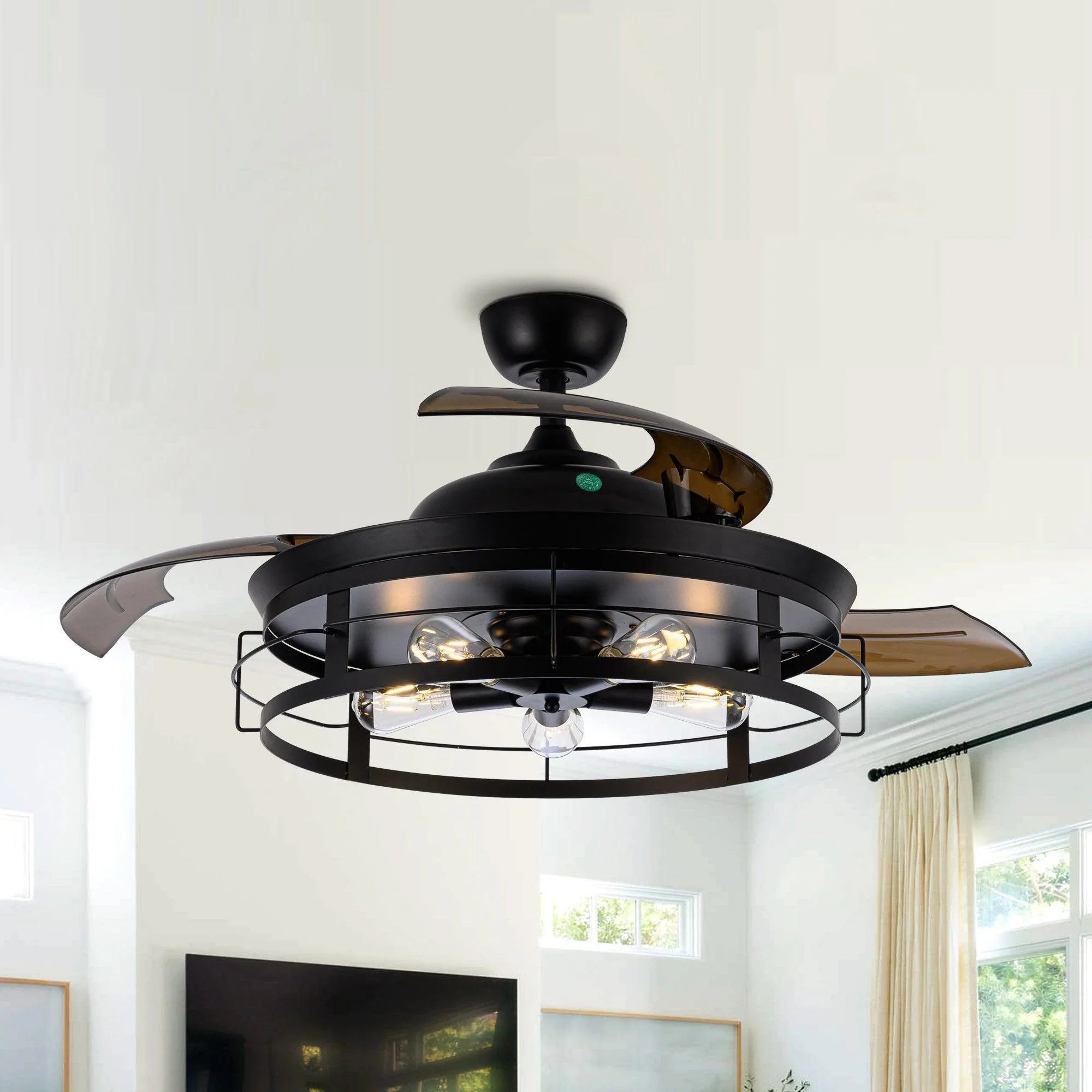 52" Industrial Downrod Mount Ceiling Fan with Lighting and Remote Control