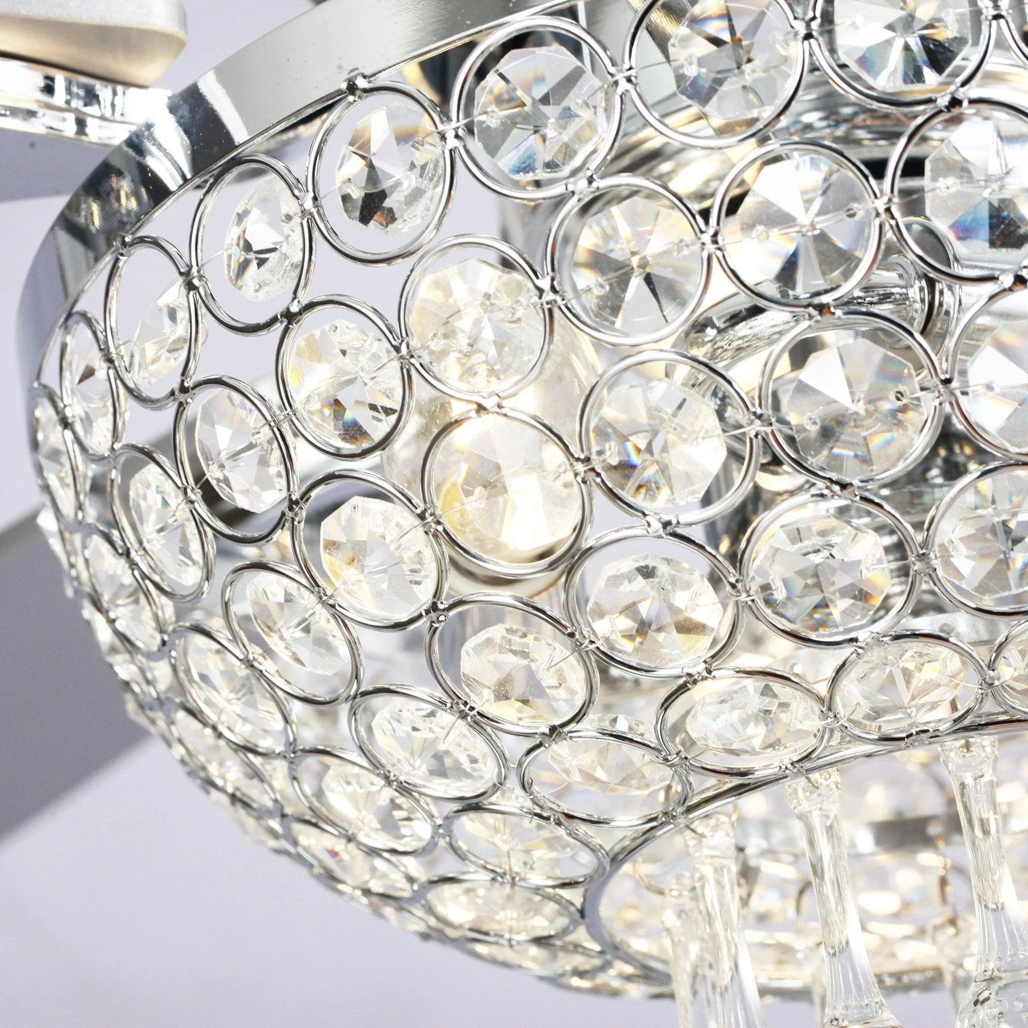 52" Modern Chrome Flush Mount Reversible Crystal Ceiling Fan with Lighting and Remote Control