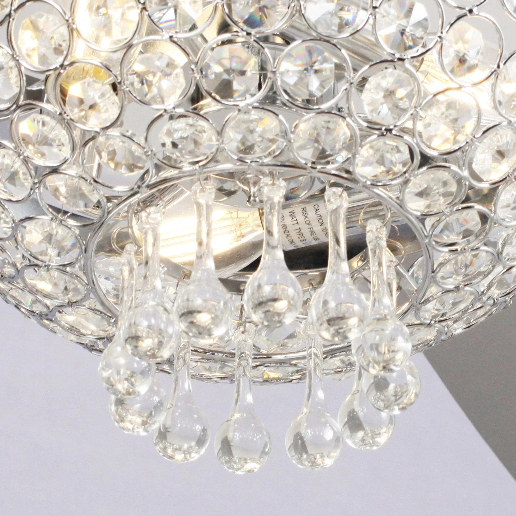 52" Modern Chrome Flush Mount Reversible Crystal Ceiling Fan with Lighting and Remote Control