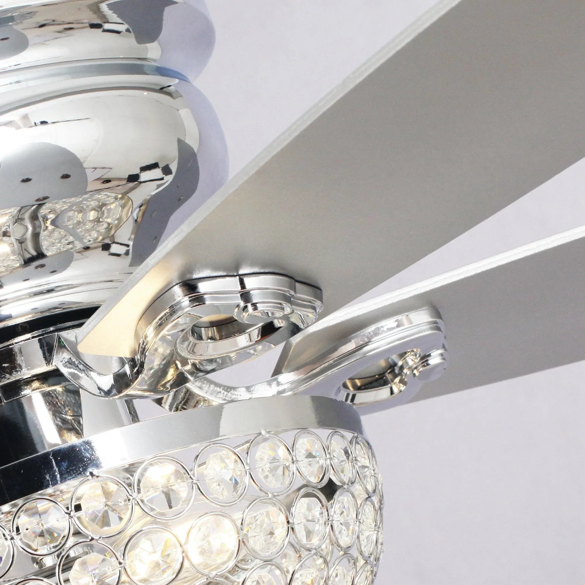 52" Modern Chrome Flush Mount Reversible Crystal Ceiling Fan with Lighting and Remote Control
