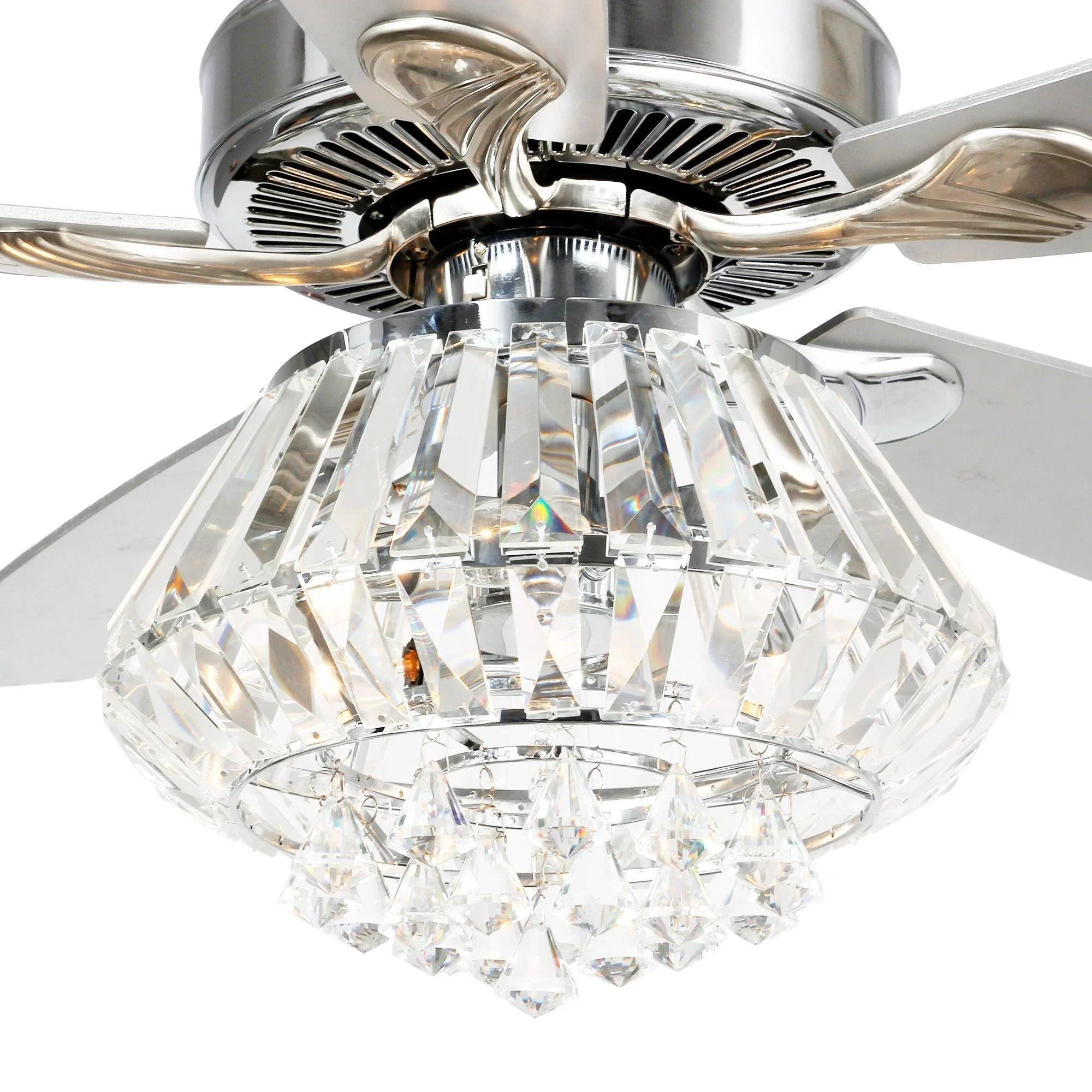 52" Kerala Modern Chrome Downrod Mount Reversible Crystal Ceiling Fan with Lighting and Remote Control
