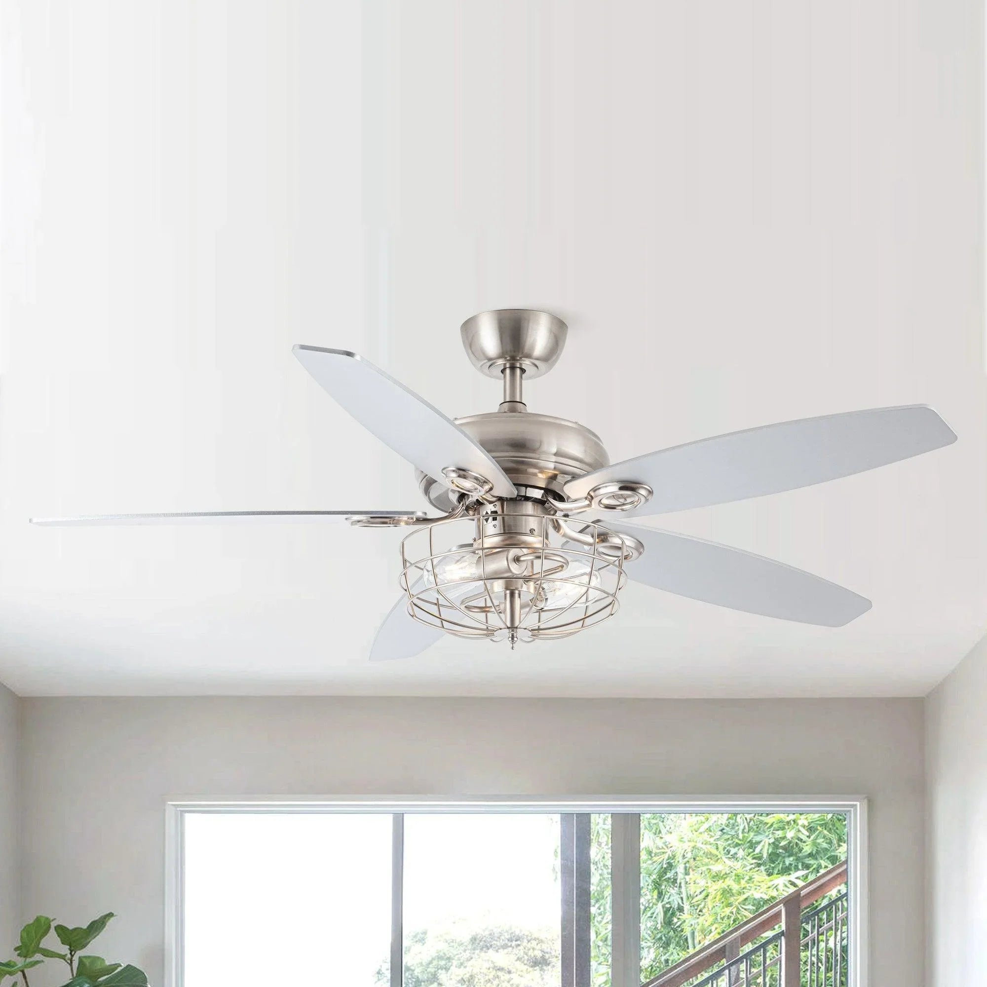 52" Kyla Industrial Caged Ceiling Fan with Light Remote Control Satin Nickel