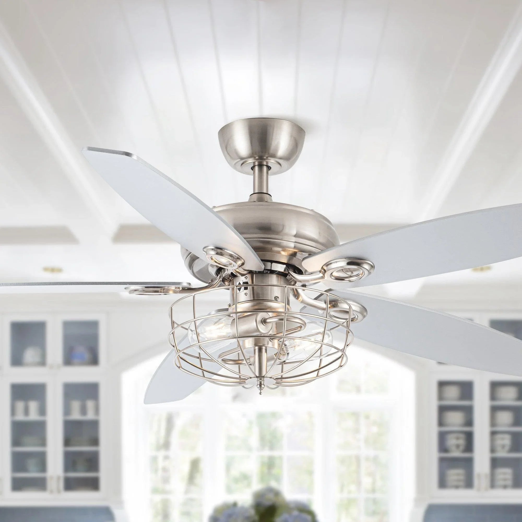52" Kyla Industrial Caged Ceiling Fan with Light Remote Control Satin Nickel