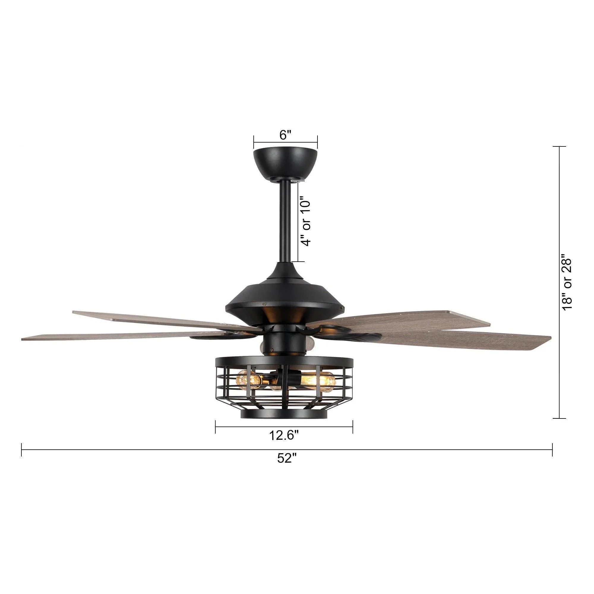 52" Paquette In Indoor Matte Black Industrial Ceiling Fan with Remote Control and Light Kit