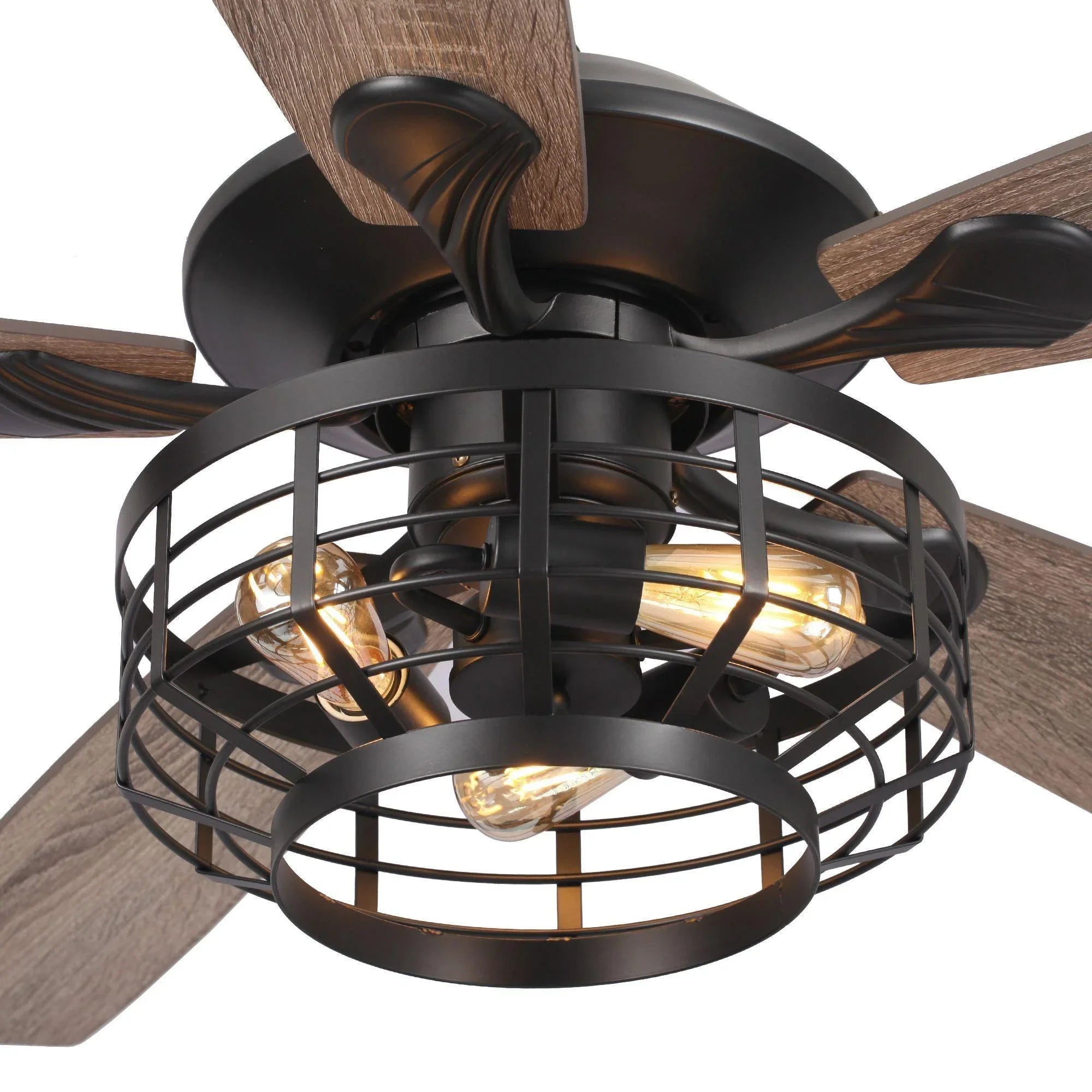 52" Paquette In Indoor Matte Black Industrial Ceiling Fan with Remote Control and Light Kit