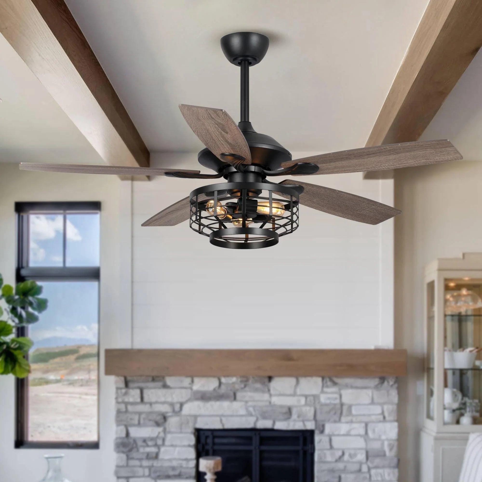 52" Paquette In Indoor Matte Black Industrial Ceiling Fan with Remote Control and Light Kit