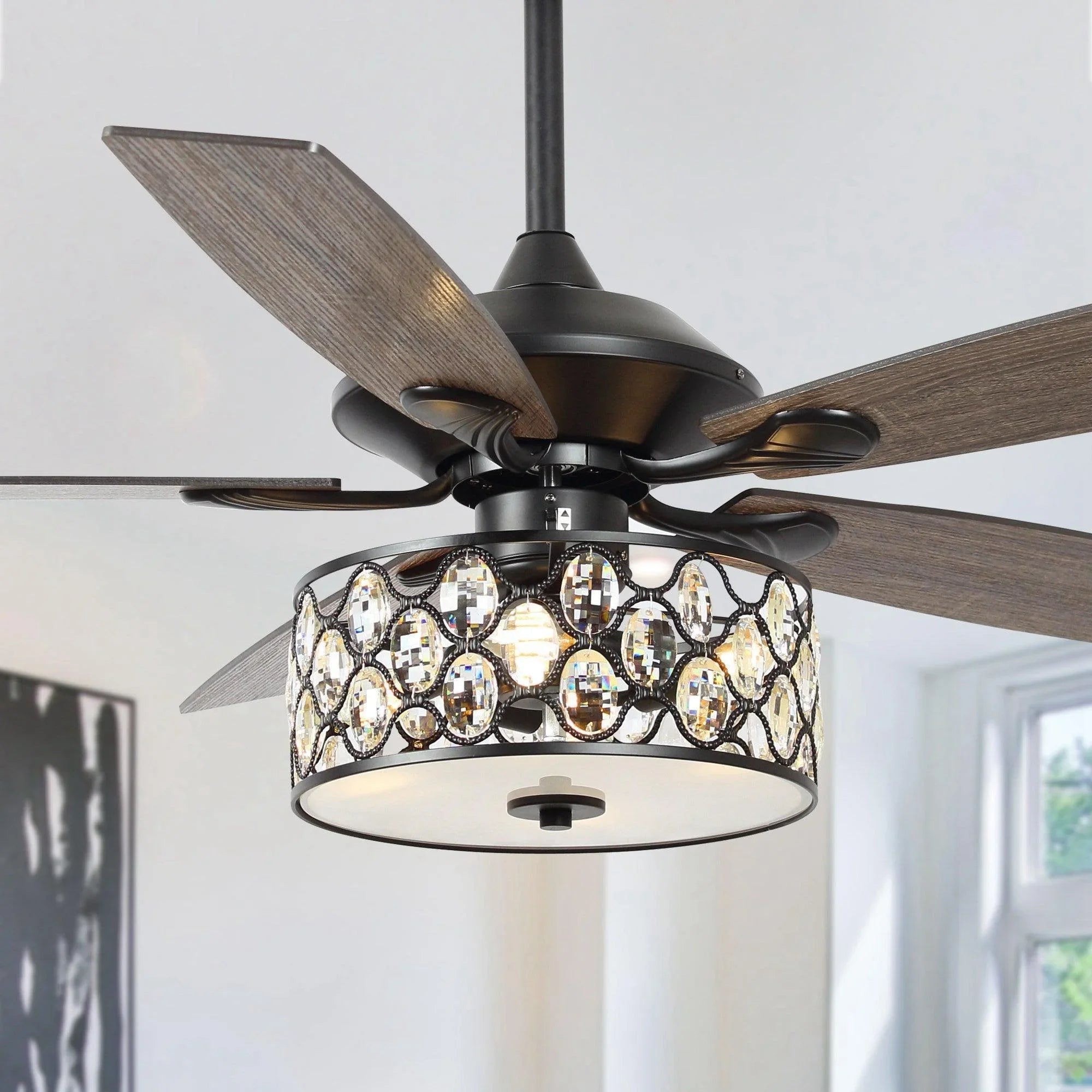 52" Tibuh Modern Crystal Chandelier Ceiling Fan with Led Light And Remote Control 5 Blades Chrome