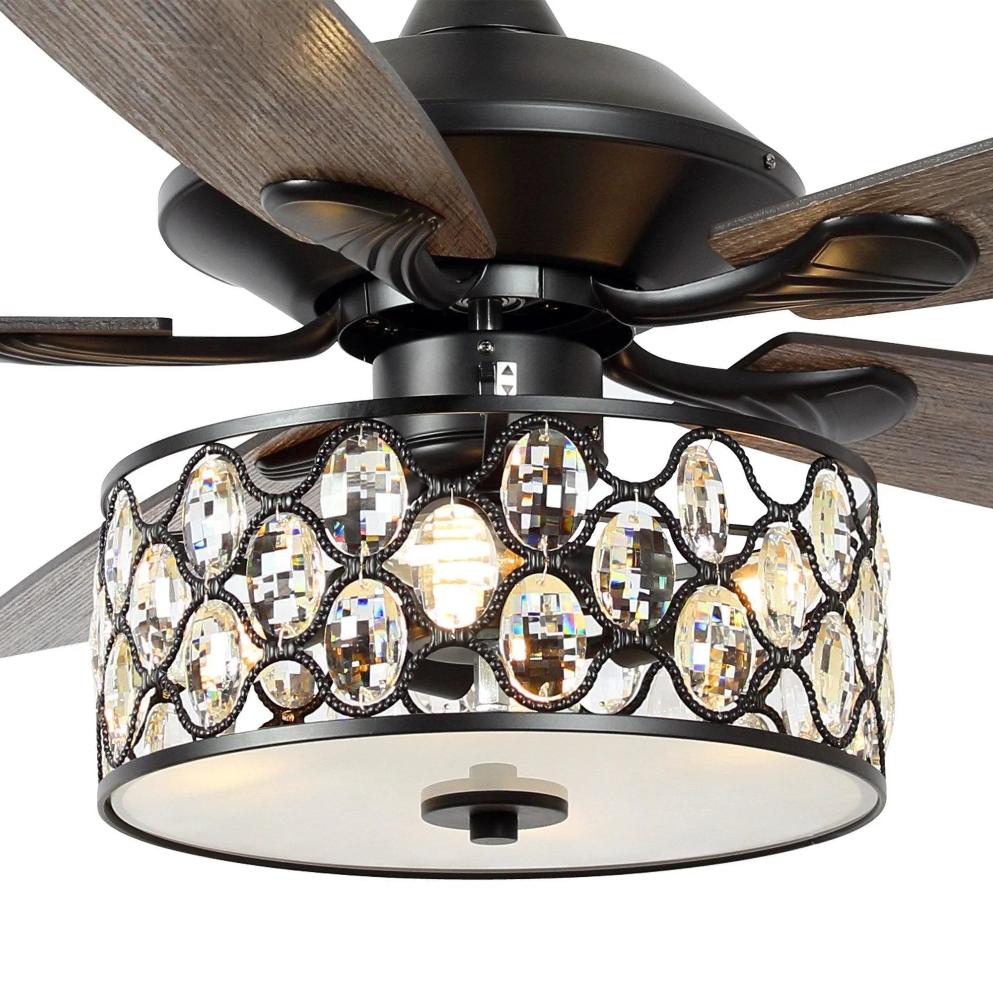 52" Tibuh Modern Crystal Chandelier Ceiling Fan with Led Light And Remote Control 5 Blades Chrome