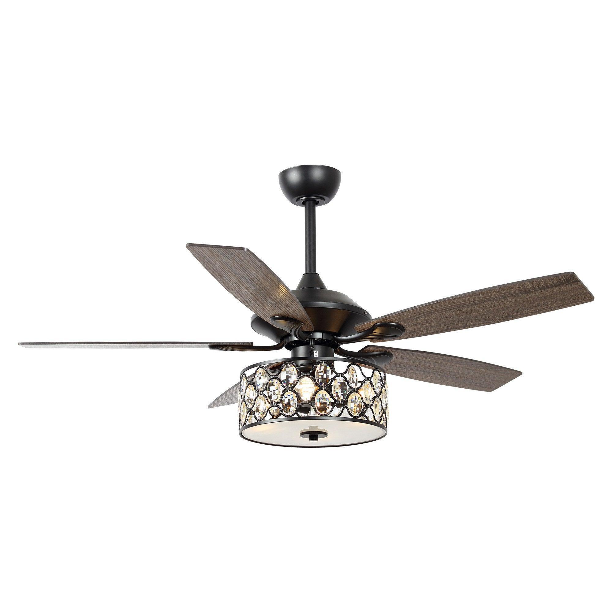 52" Tibuh Modern Crystal Chandelier Ceiling Fan with Led Light And Remote Control 5 Blades Chrome