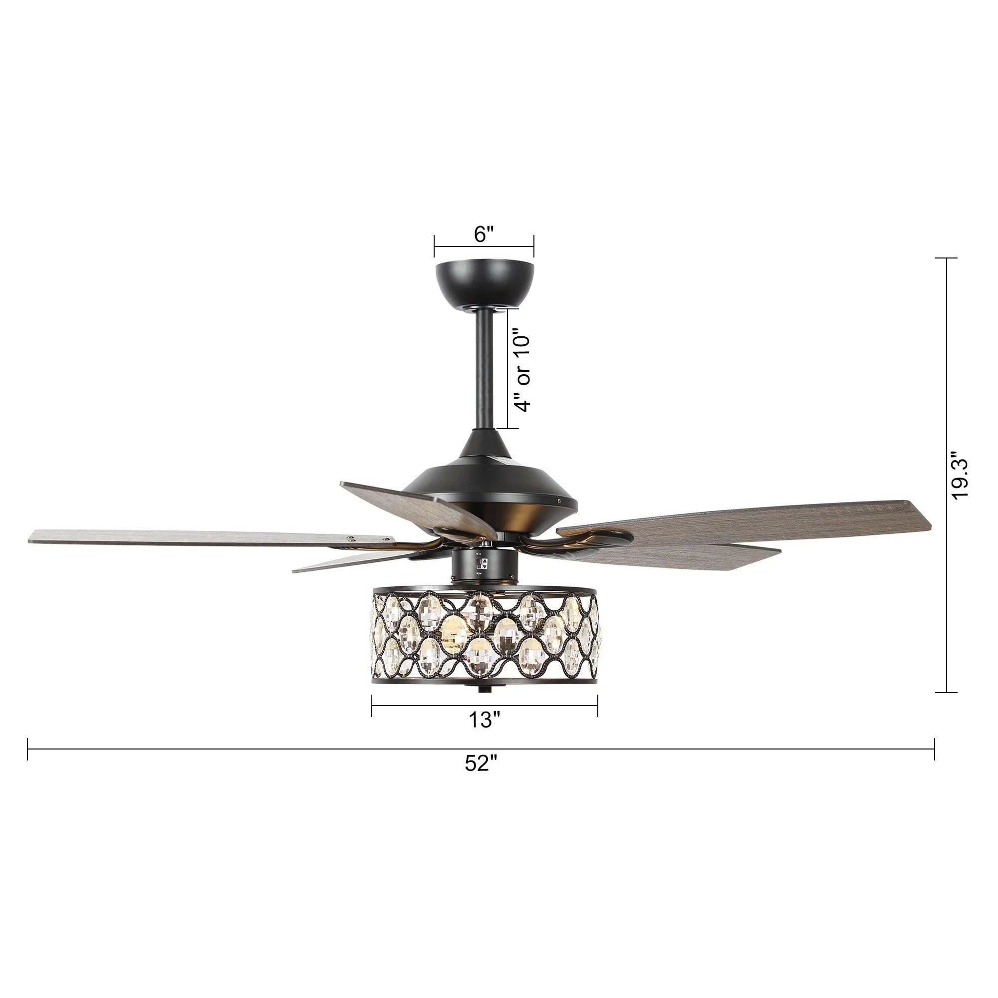 52" Tibuh Modern Crystal Chandelier Ceiling Fan with Led Light And Remote Control 5 Blades Chrome