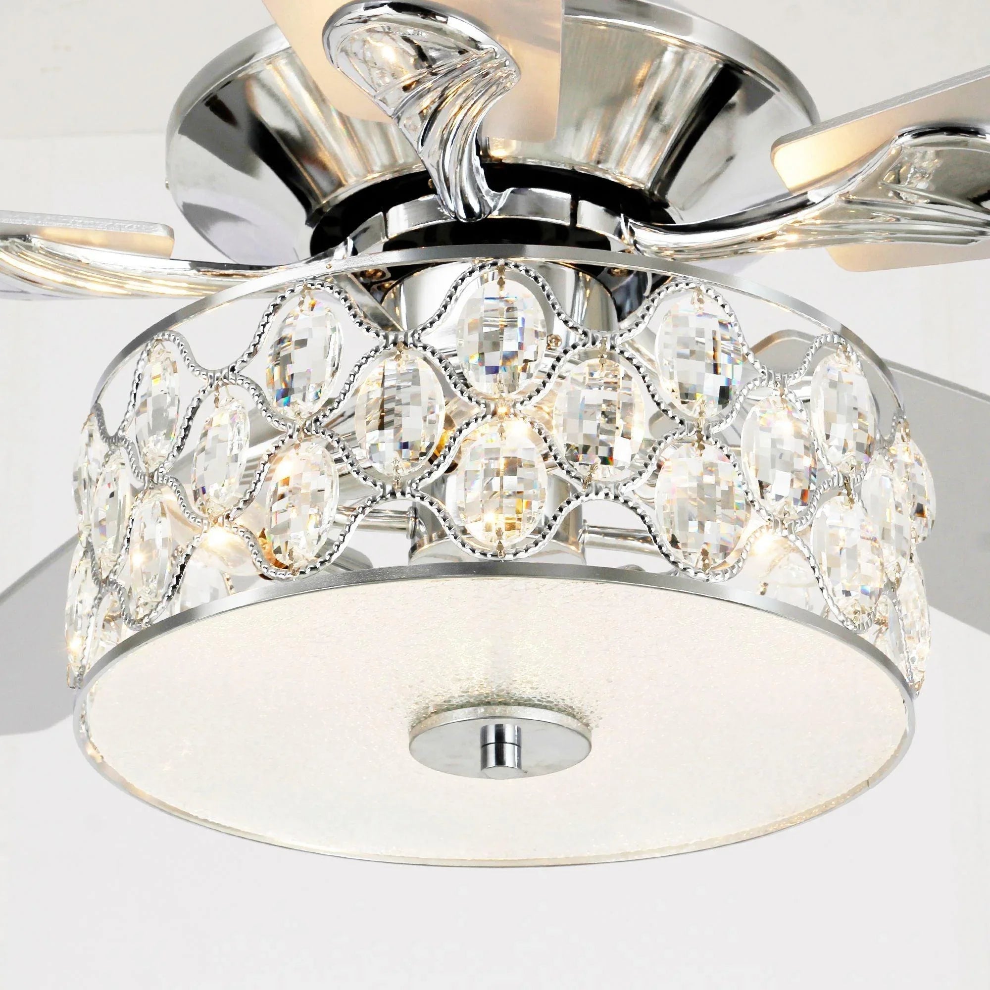 52" Tibuh Modern Crystal Chandelier Ceiling Fan with Led Light And Remote Control 5 Blades Chrome