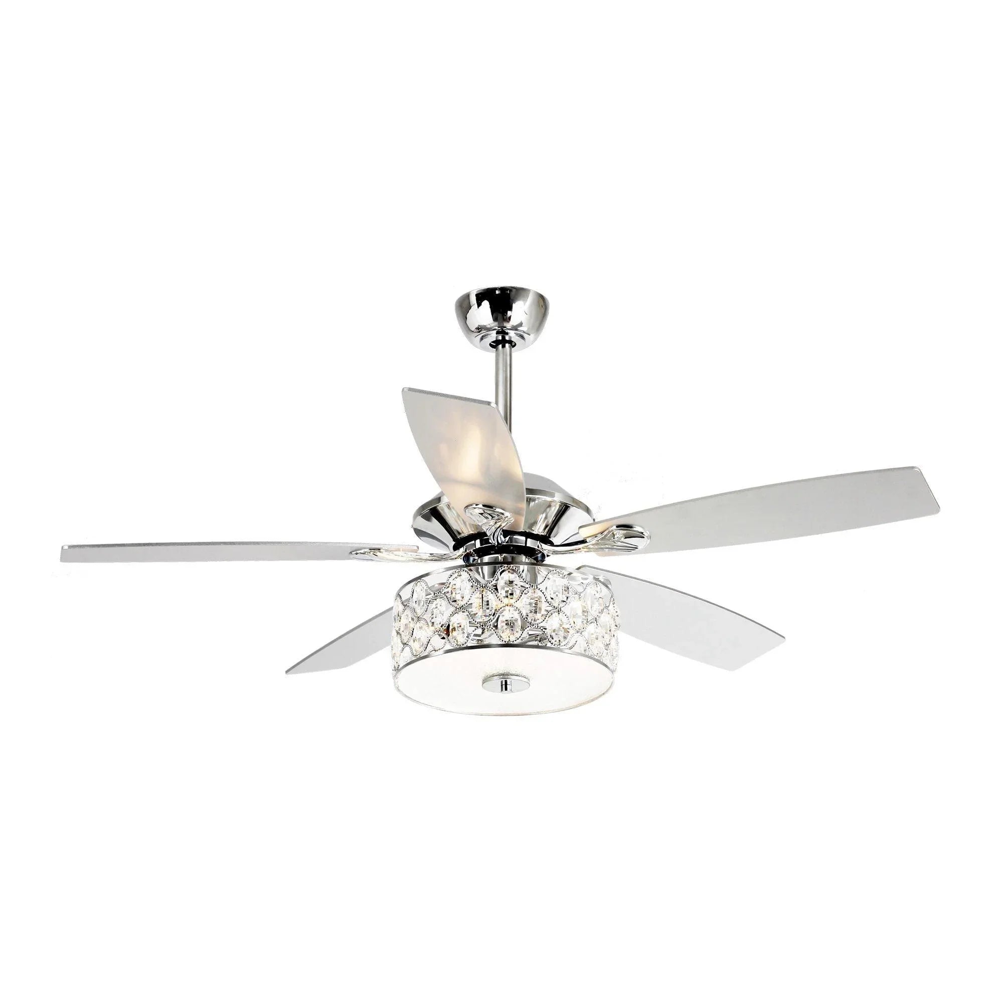 52" Tibuh Modern Crystal Chandelier Ceiling Fan with Led Light And Remote Control 5 Blades Chrome