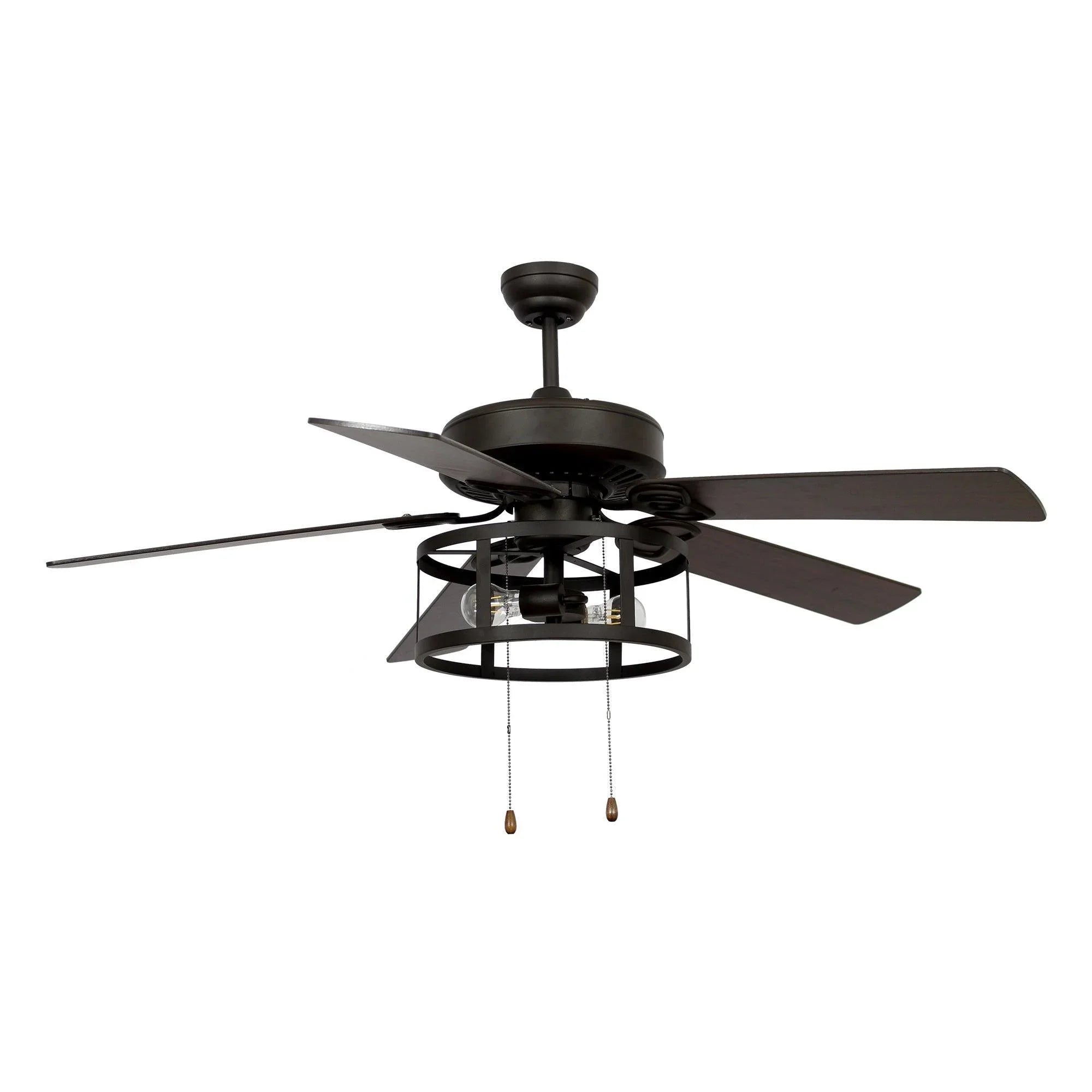 52" Urbana In Indoor Matte Black Industrial Ceiling Fan with Pull Chain and Light Kit