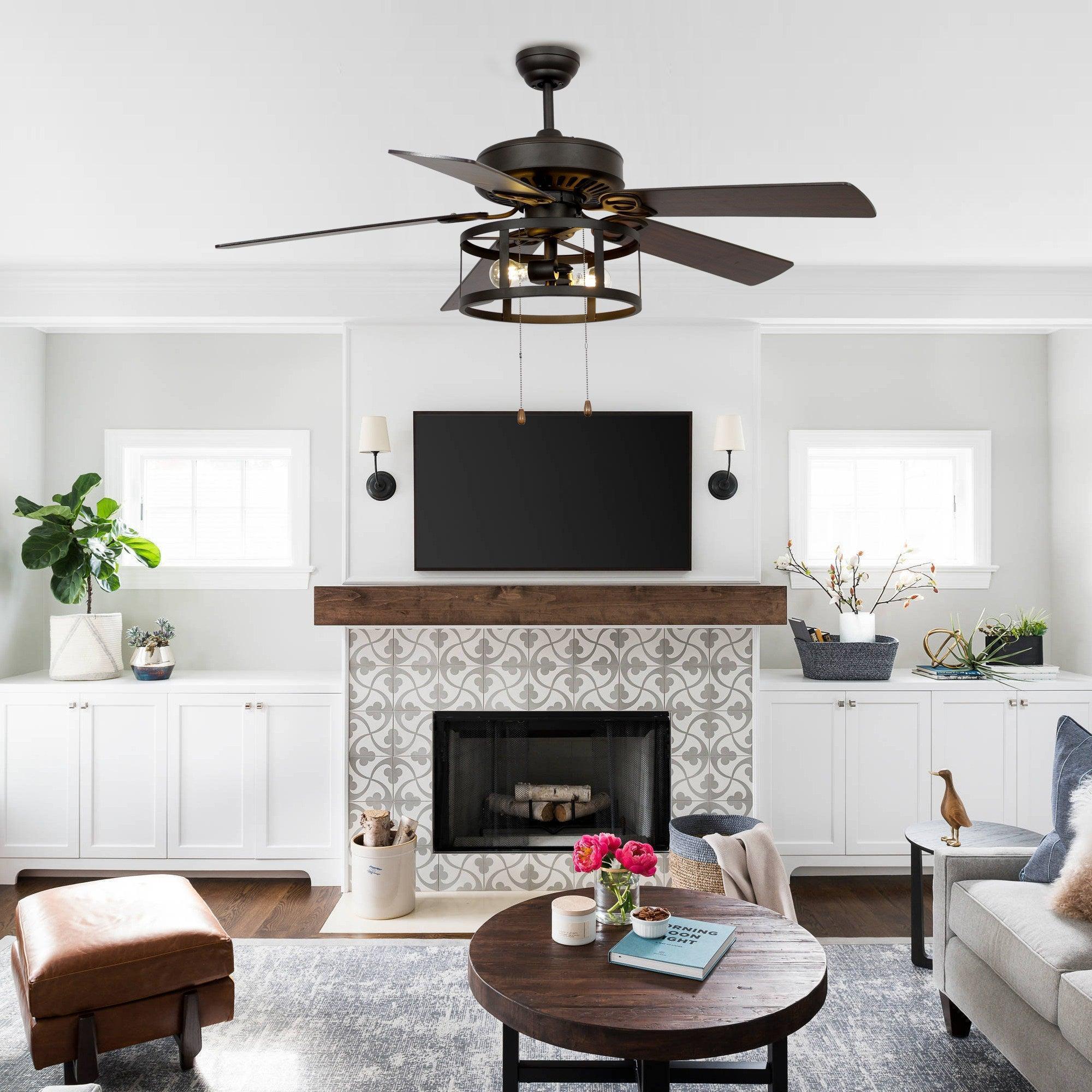 52" Urbana In Indoor Matte Black Industrial Ceiling Fan with Pull Chain and Light Kit